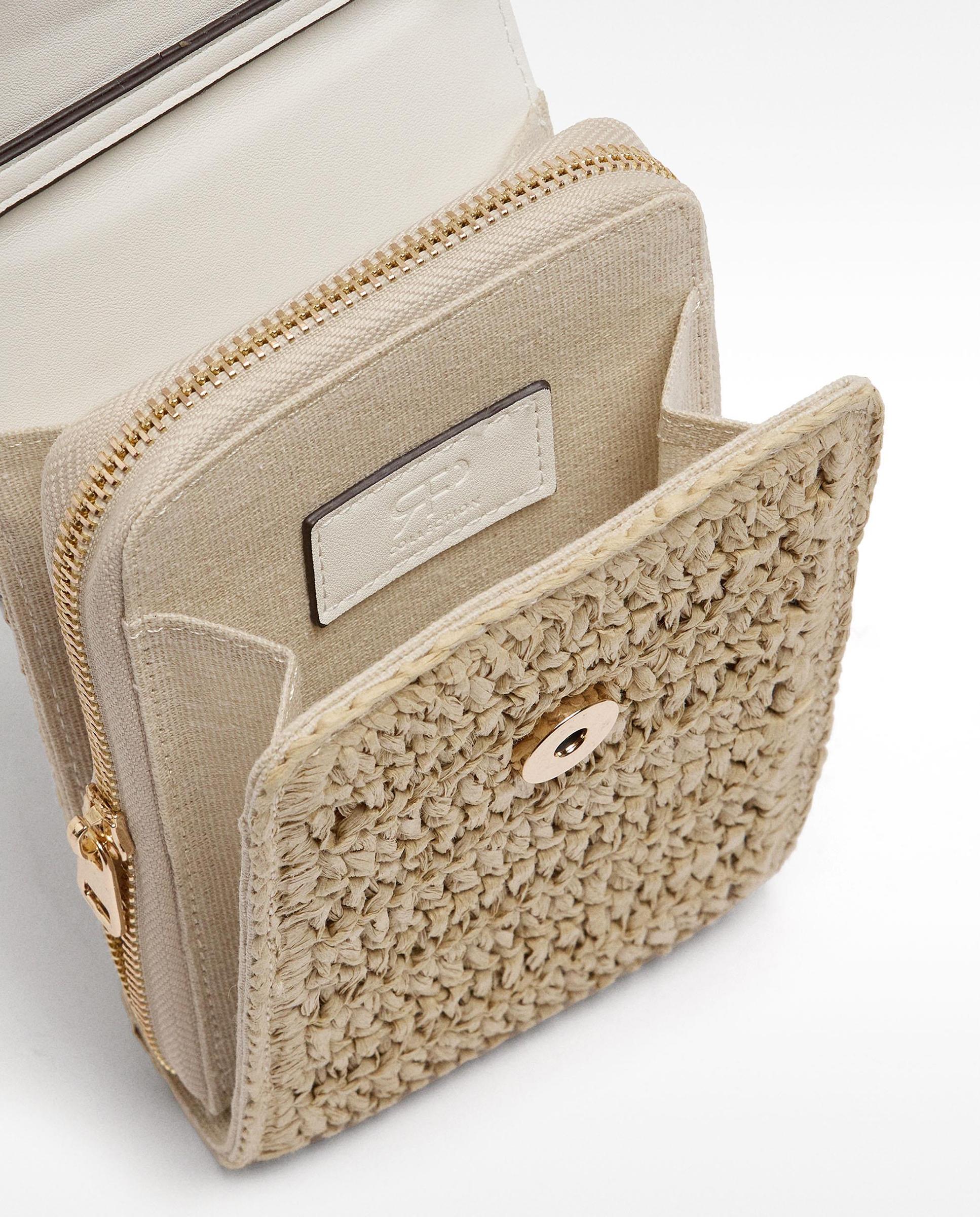 Bolso para móvil convertible a bandolera efecto rafia con cierre de cremallera en liso - Parfois - Gris claro Gris claro-5