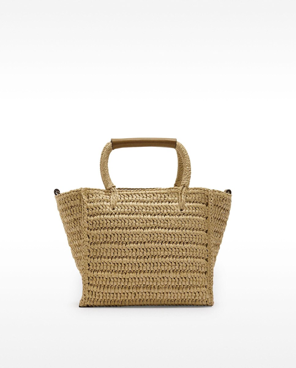 Bolso de mano estilo tote convertible a bandolera efecto rafia con