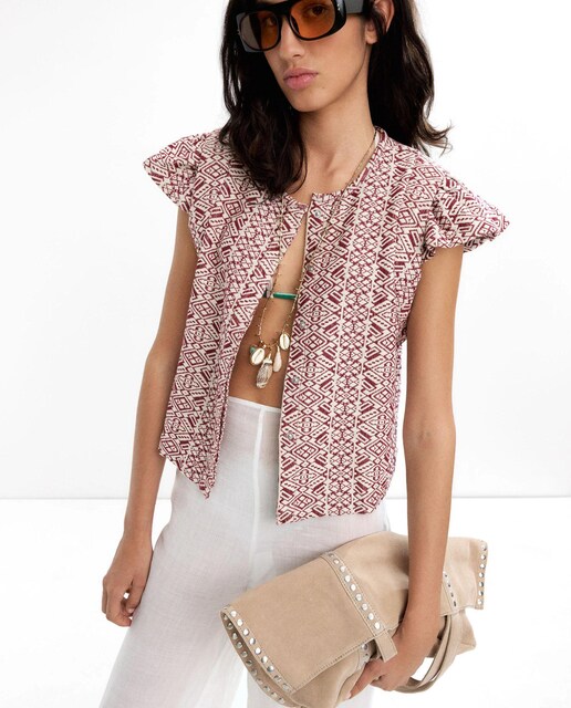 Imagen 0 de Chaleco de punto de mujer 100% algodón con estampado jacquard