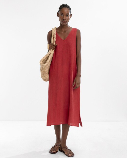 Imagen 0 de Vestido 100% algodón midi sin mangas en liso