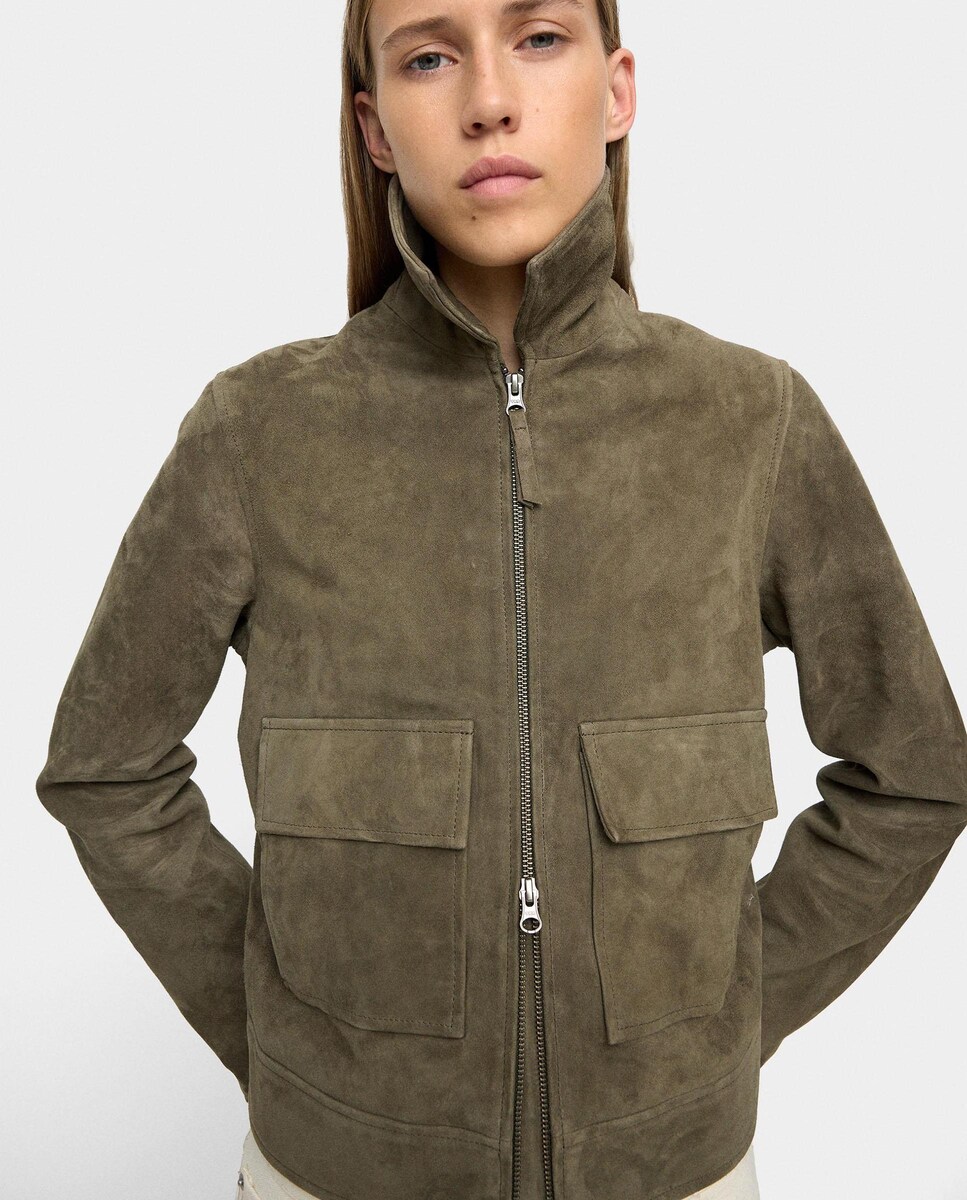 Chaqueta de mujer 100% piel de ante con cremallera en liso