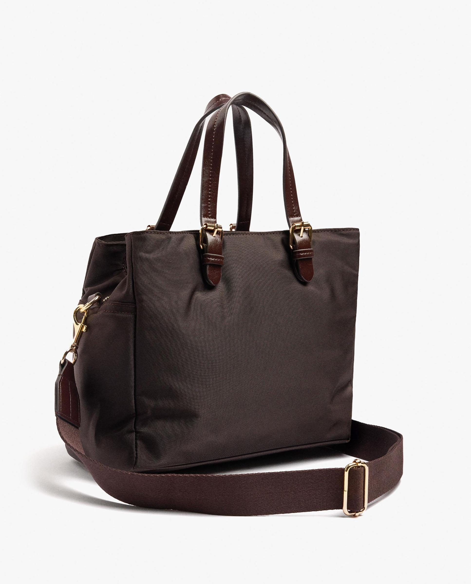 Bolso de mano estilo tote convertible a bandolera con varios compartimentos y cierre de cremallera en liso - Parfois - Marrón oscuro Marrón oscuro-2
