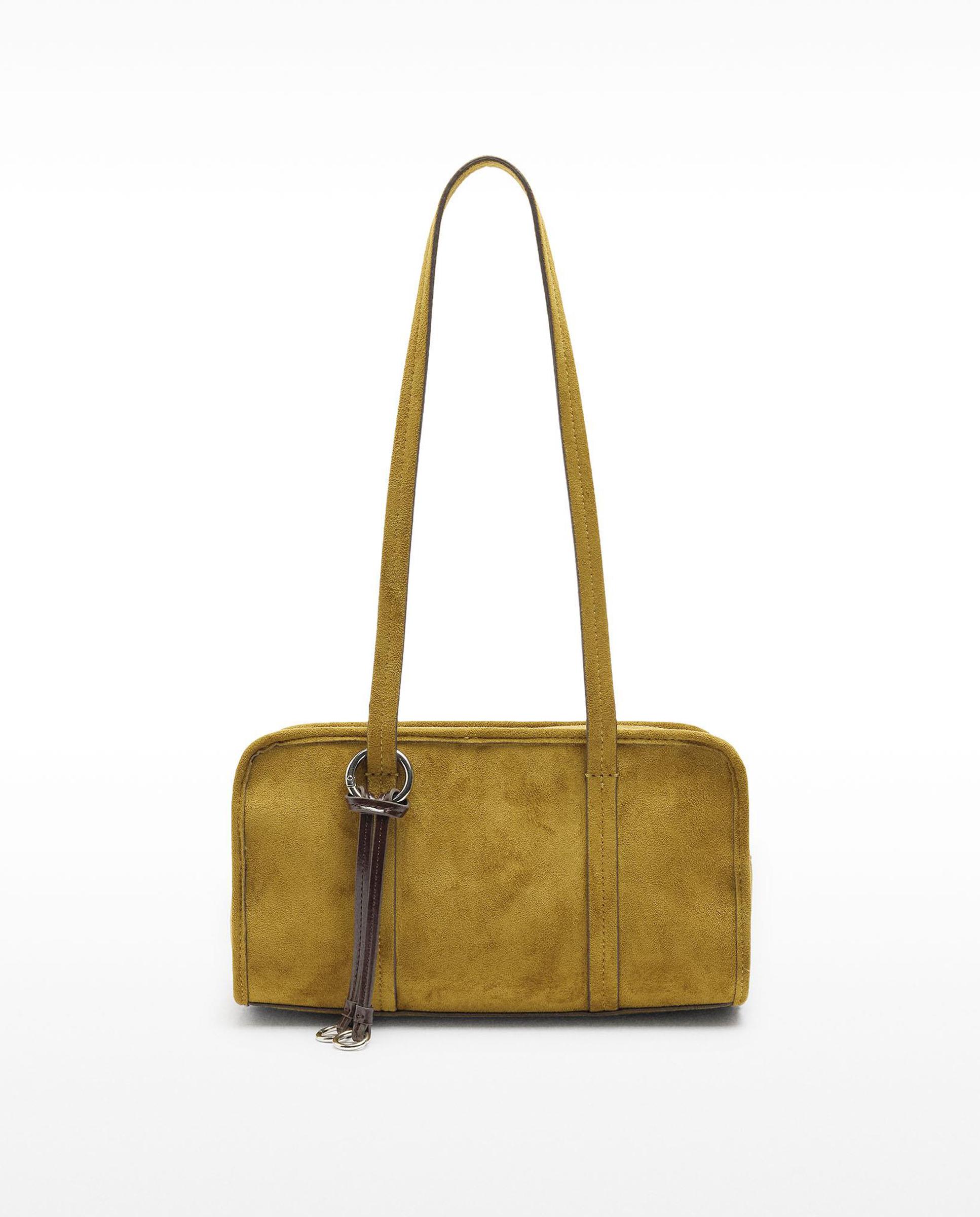 Bolso de hombro estilo bowling con varios compartimentos y cierre de cremallera efecto ante