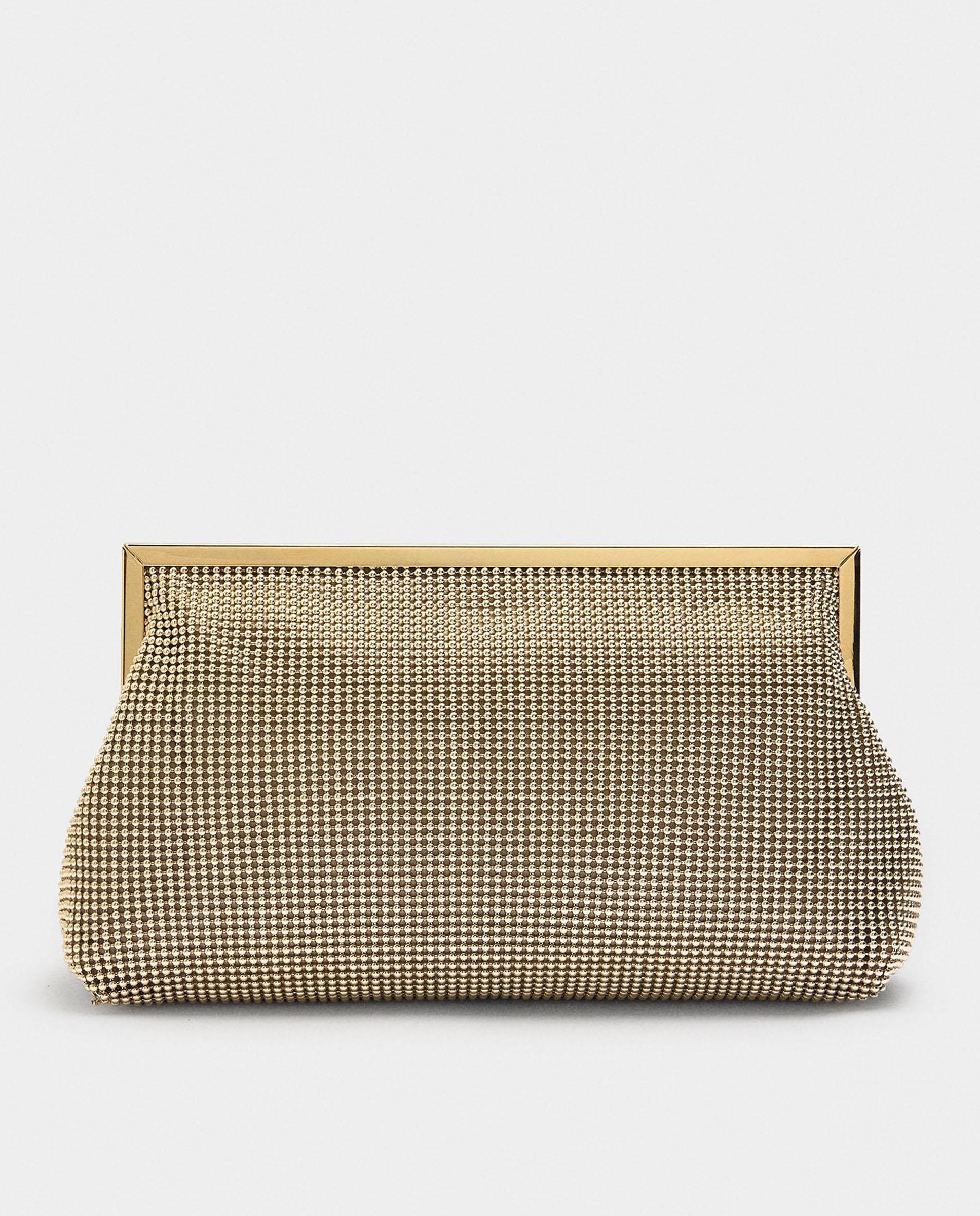 Bolso de fiesta convertible a bandolera efecto mesh con cierre a presión - Parfois - Oro Oro-1
