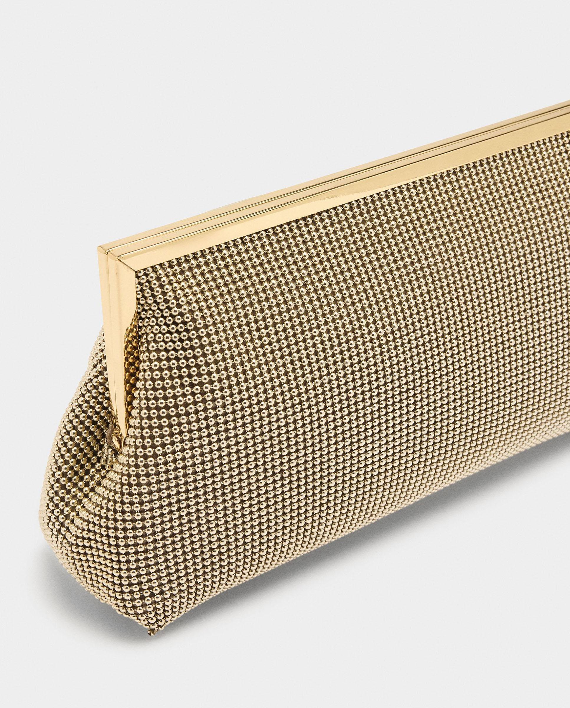 Bolso de fiesta convertible a bandolera efecto mesh con cierre a presión - Parfois - Oro Oro-3