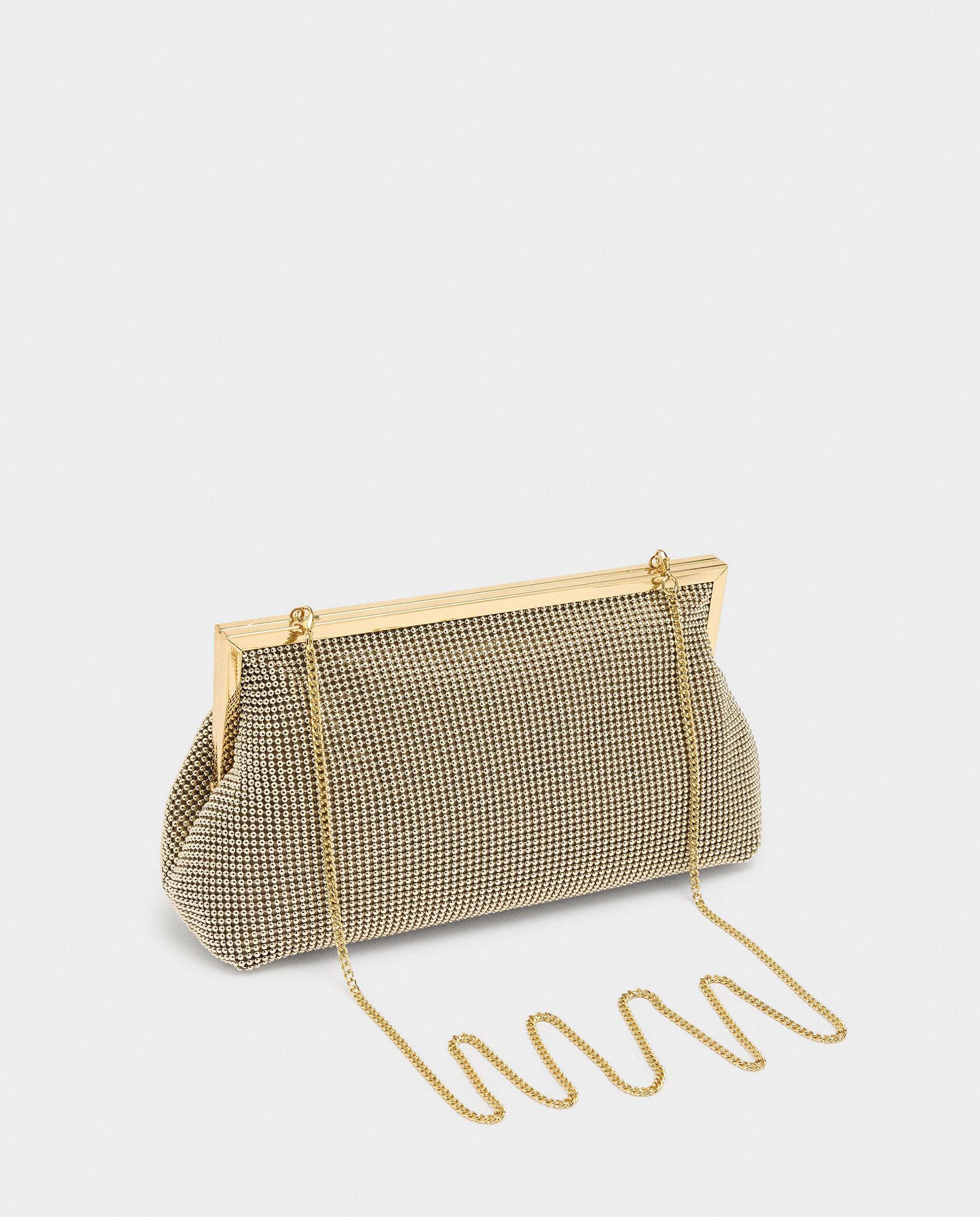 Bolso de fiesta convertible a bandolera efecto mesh con cierre a presión - Parfois - Oro Oro-2