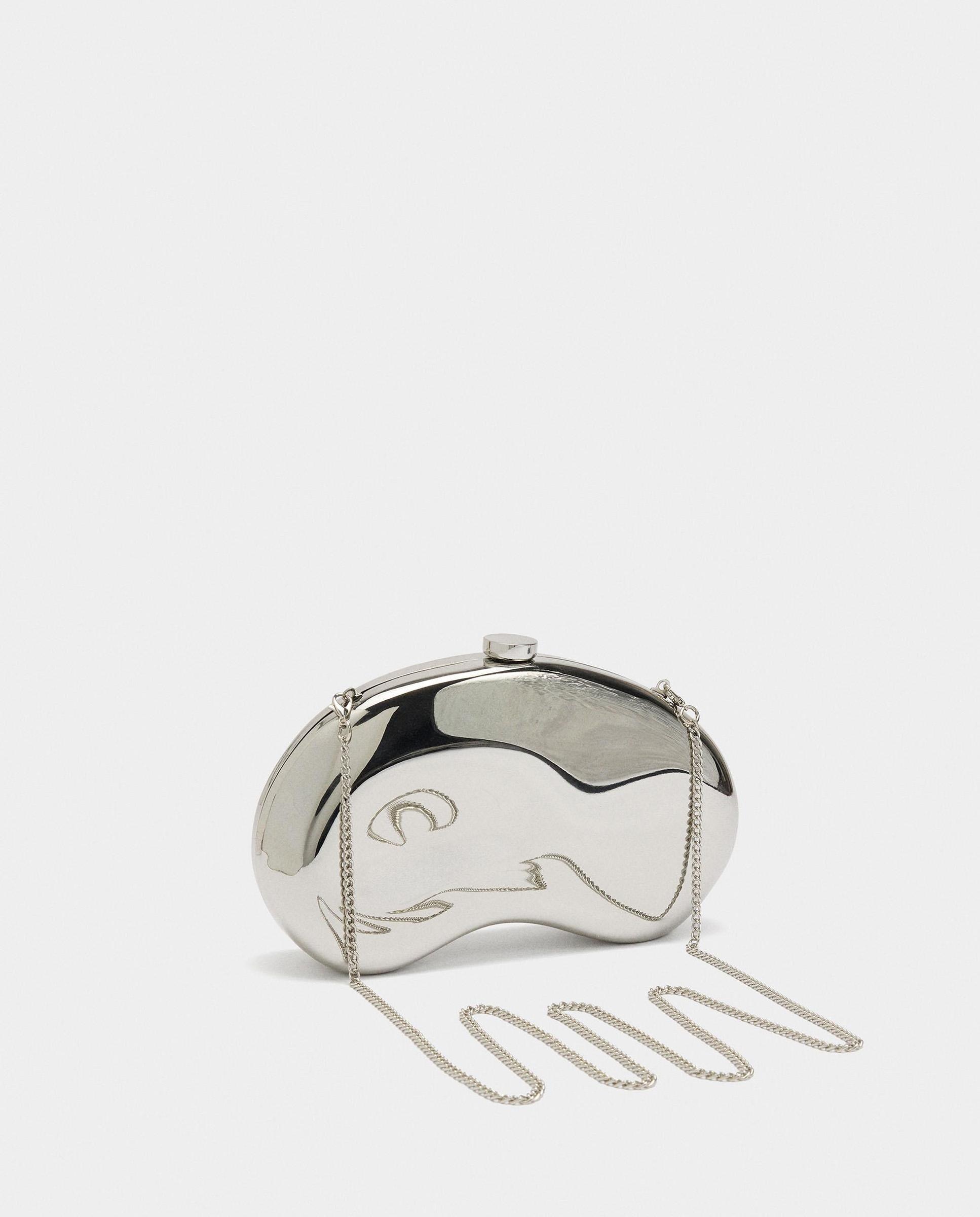 Bolso de fiesta convertible a bandolera estilo clutch con cierre de botón - Parfois - Plata metalizada Plata metalizada-2