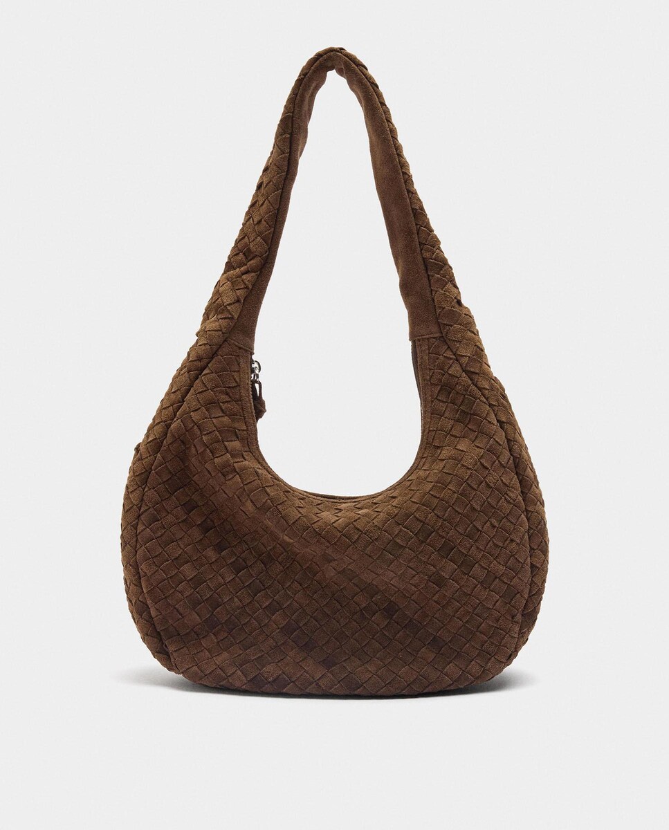 Bolso de hombro de piel estilo hobo trenzado con cierre de