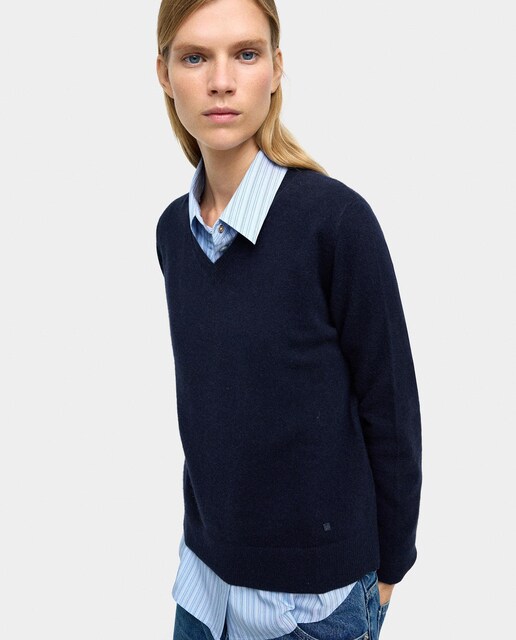 Imagen 0 de Jersey de mujer 100% cashmere de manga larga con cuello pico