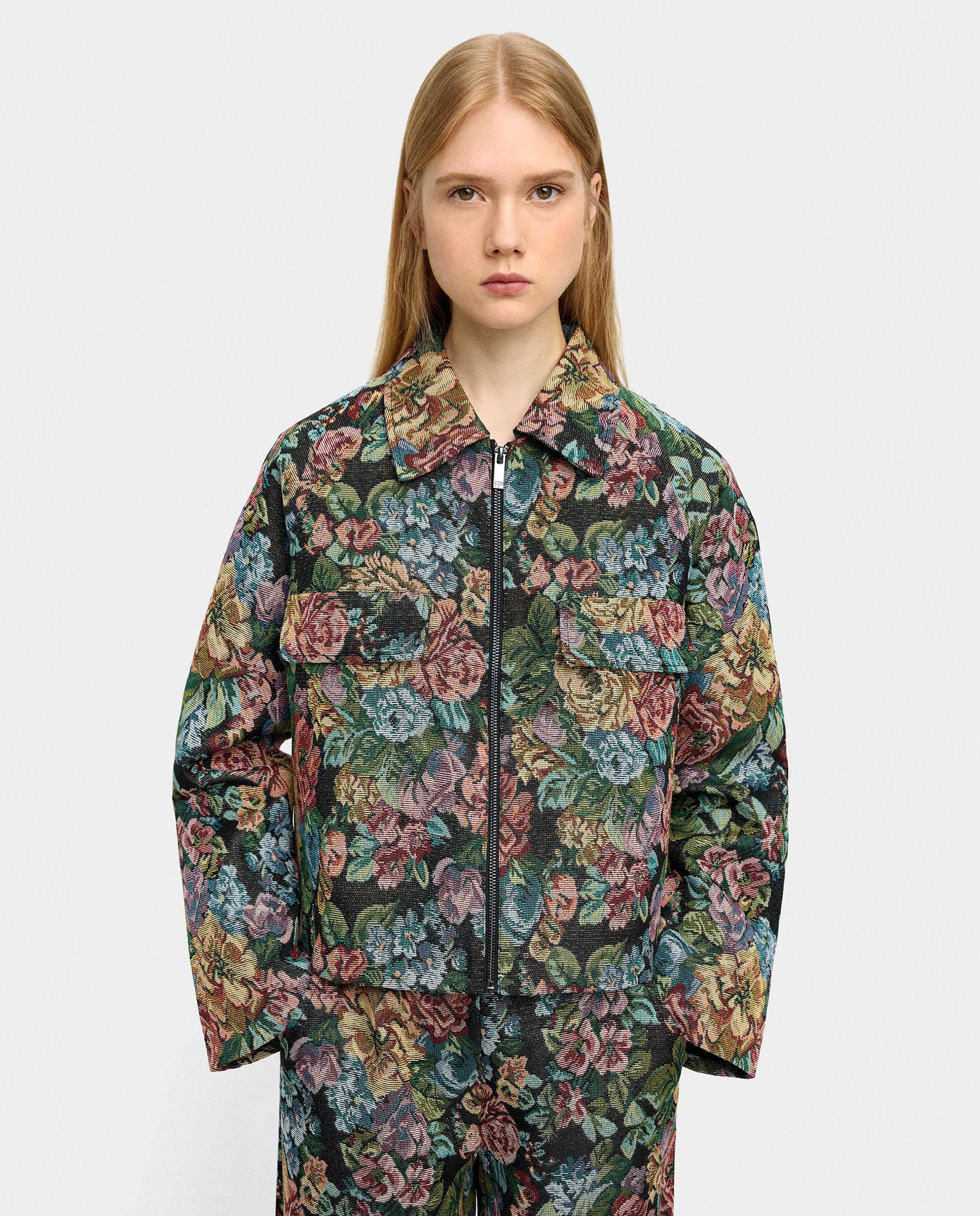 Chaqueta de mujer con cierre de cremallera y estampado floral