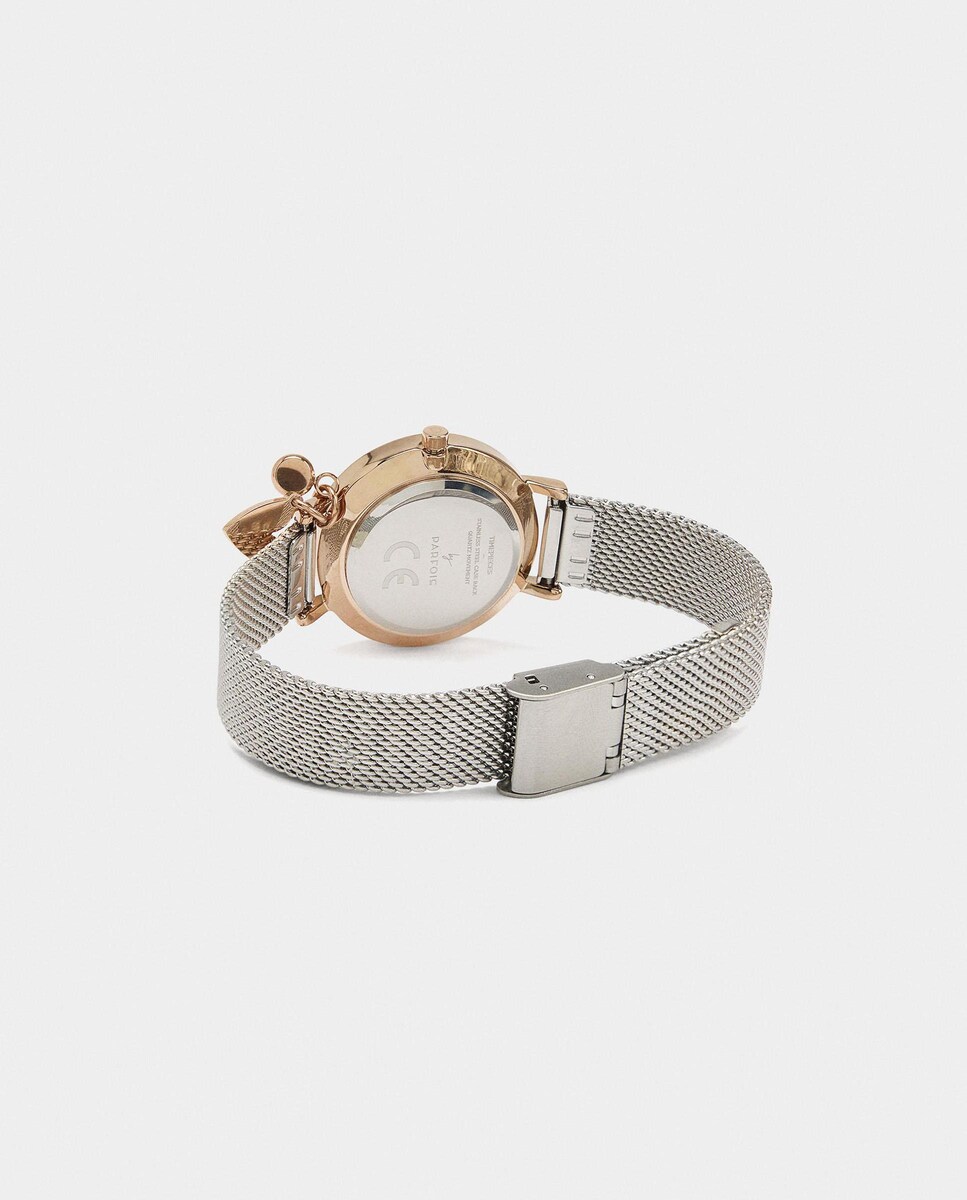 Reloj de mujer Parfois de acero inoxidable redondo con charm de corazón Plata-3