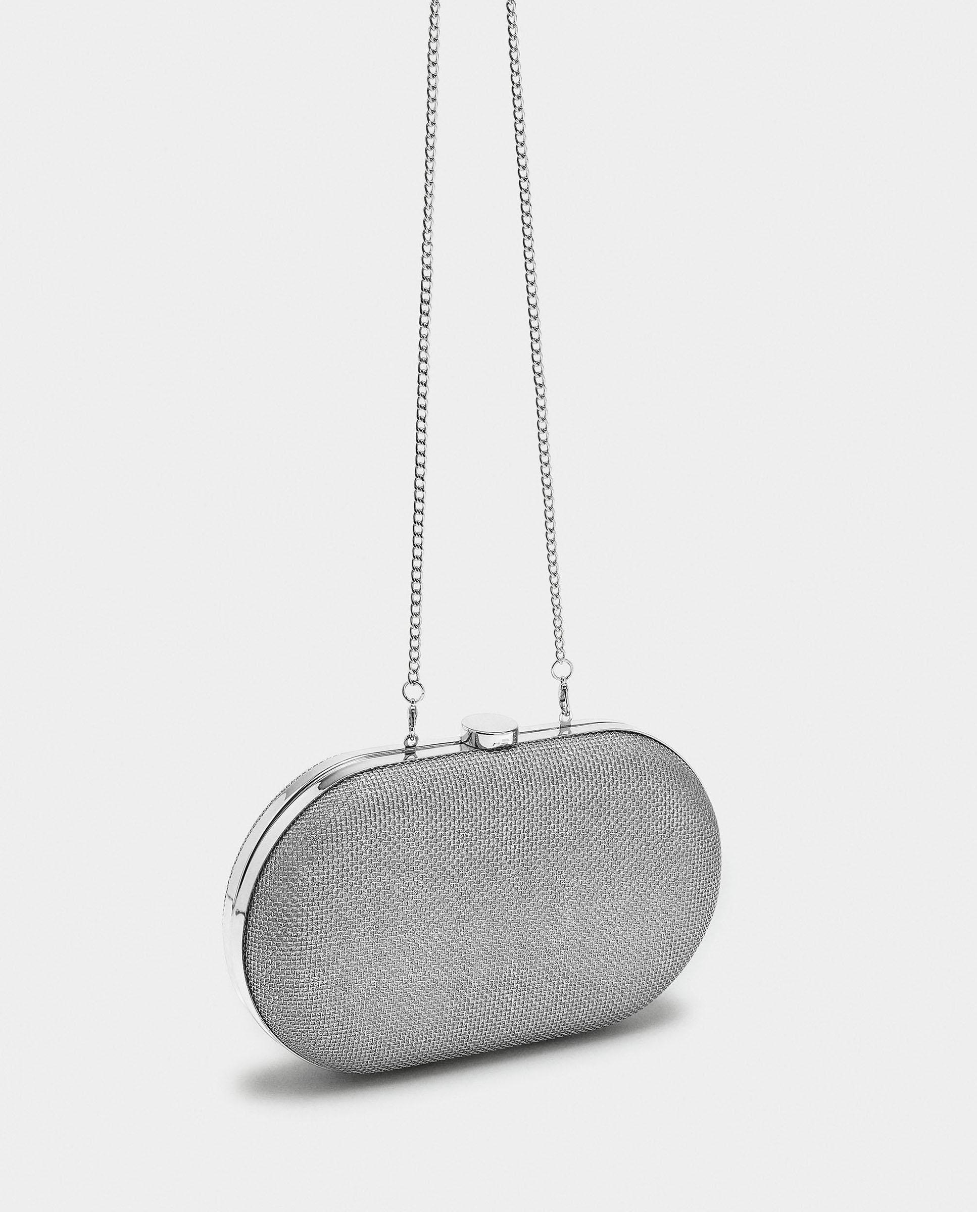 Bolso de fiesta convertible a bandolera estilo clutch con cierre a presión - Parfois - Plata Plata-2