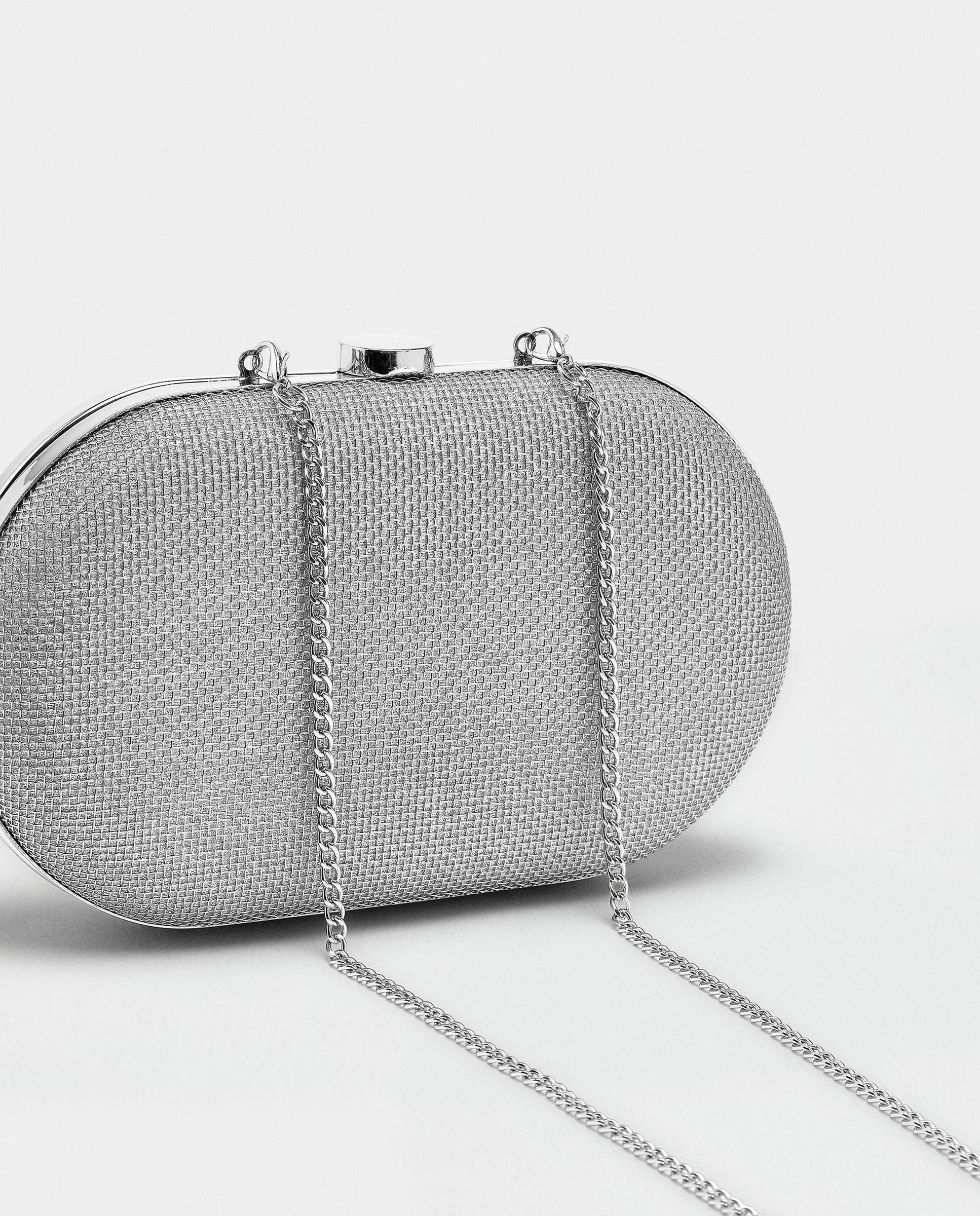 Bolso de fiesta convertible a bandolera estilo clutch con cierre a presión - Parfois - Plata Plata-5