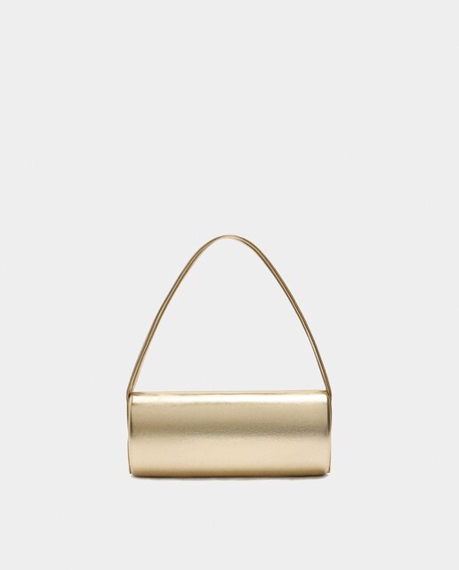 Imagen 0 de Bolso de fiesta convertible a bandolera estilo clutch cilíndrico con cierre imantado en liso