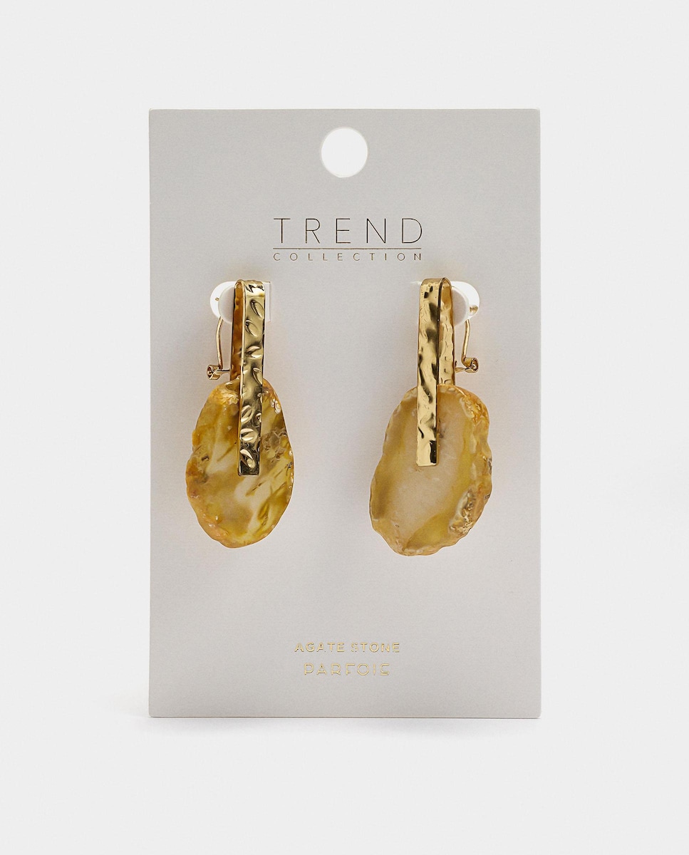 Pendientes TREND largos con maxi barra y piedra central Oro-4
