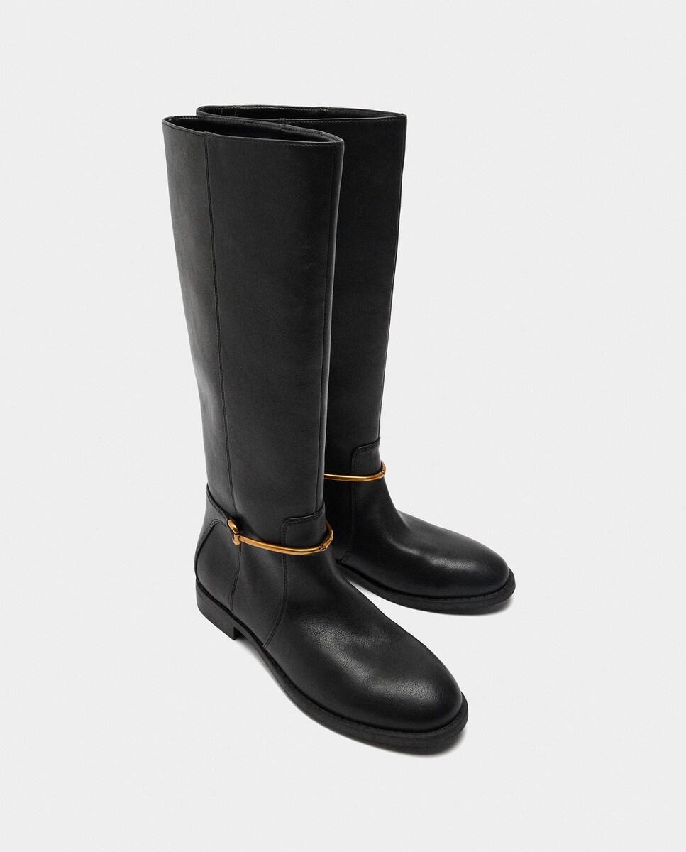 Botas básicas de mujer altas con cierre de cremallera y hebilla