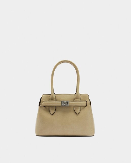 Imagen 0 de Bolso de mano estilo tote convertible a bandolera con detalle de cinturón y cierre a presión