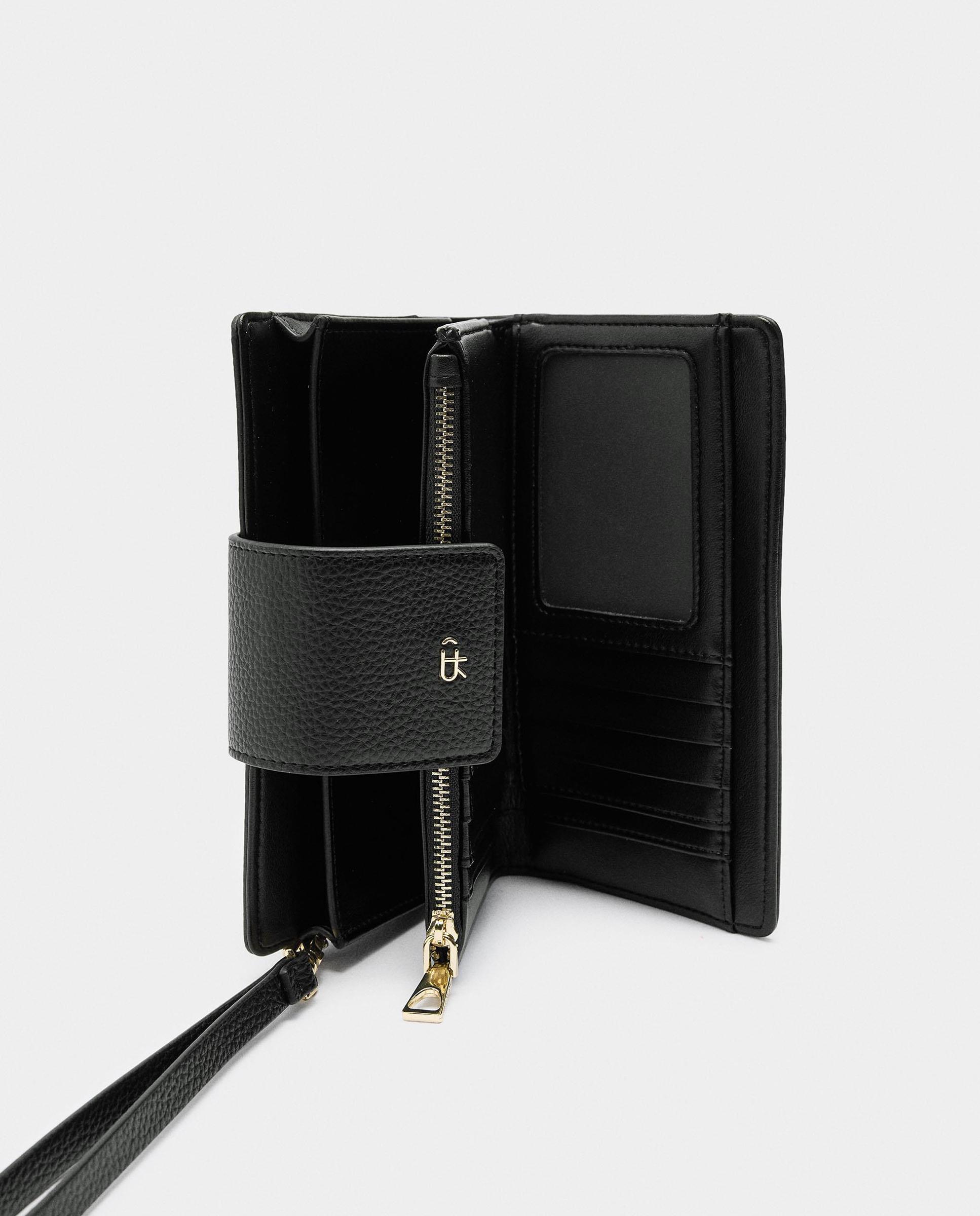 Cartera de mujer grande con cierre de cremallera en liso - Parfois - Negro Negro-3