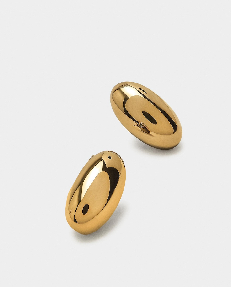 Pendientes de acero inoxidable grandes ovalados en liso Dorado-2
