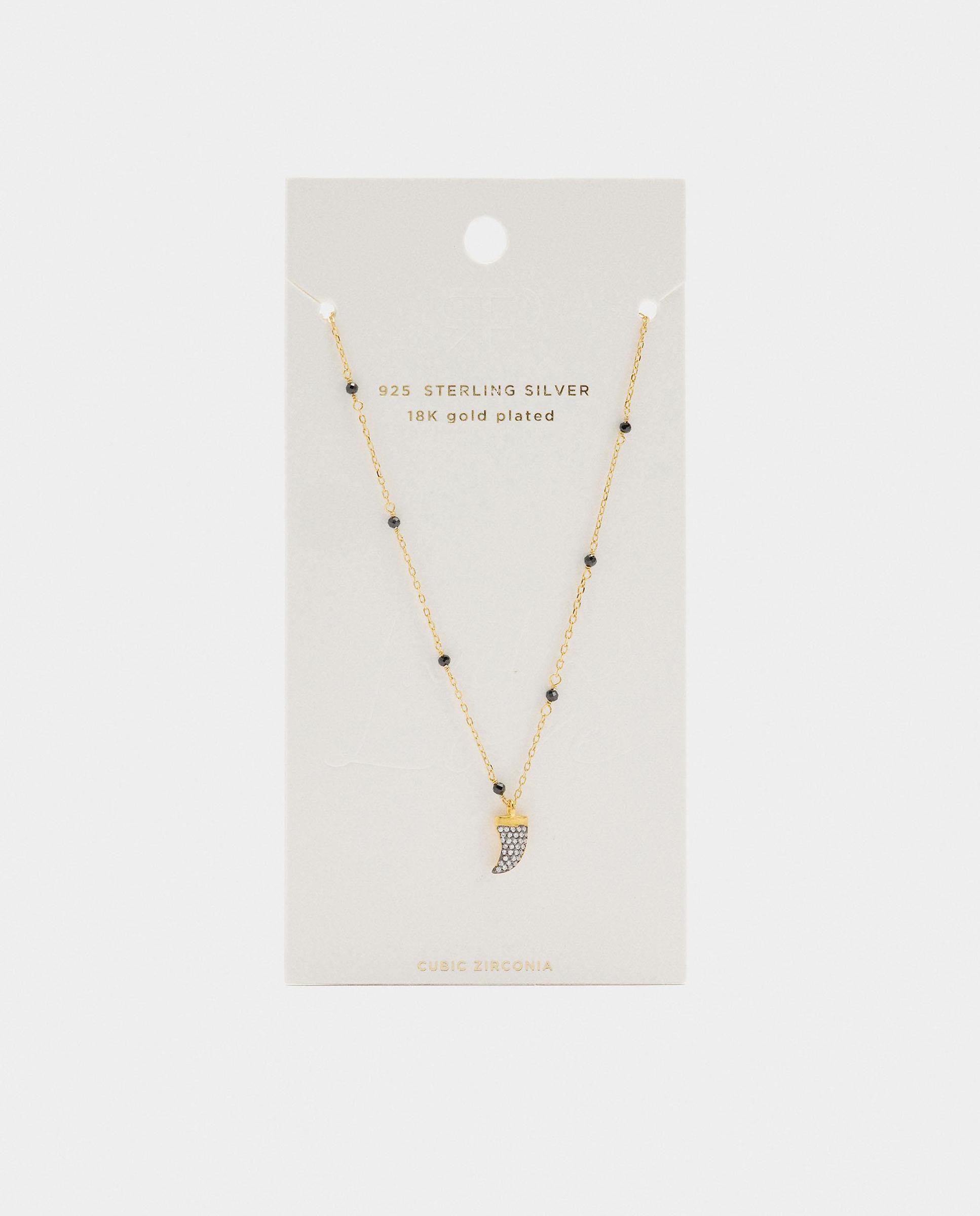 Collar de plata de ley fino con circonitas y detalle de cuerno Negro Parfois Negro-3