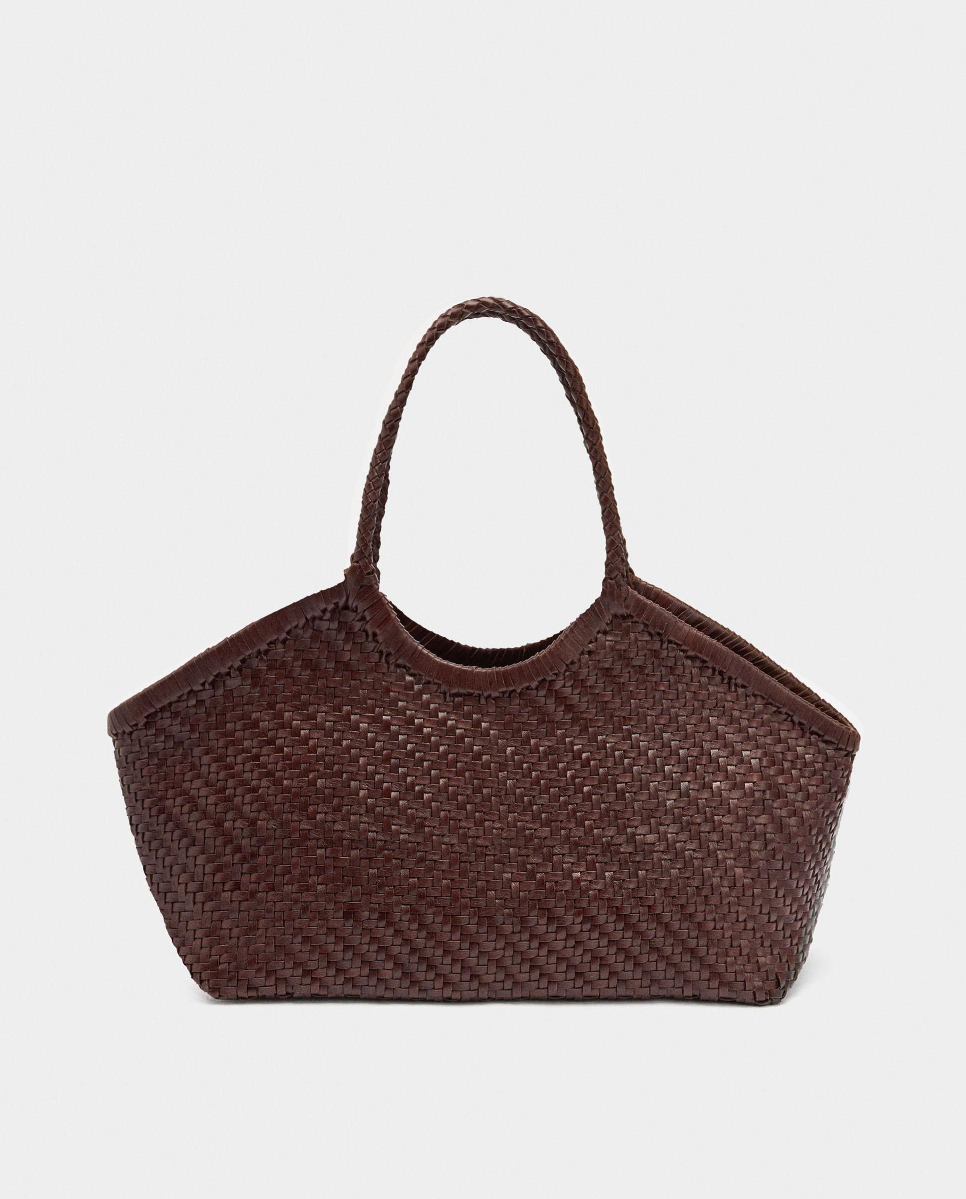Shopper de piel trenzada con neceser extraíble en liso - Parfois - Marrón oscuro Marrón oscuro-1