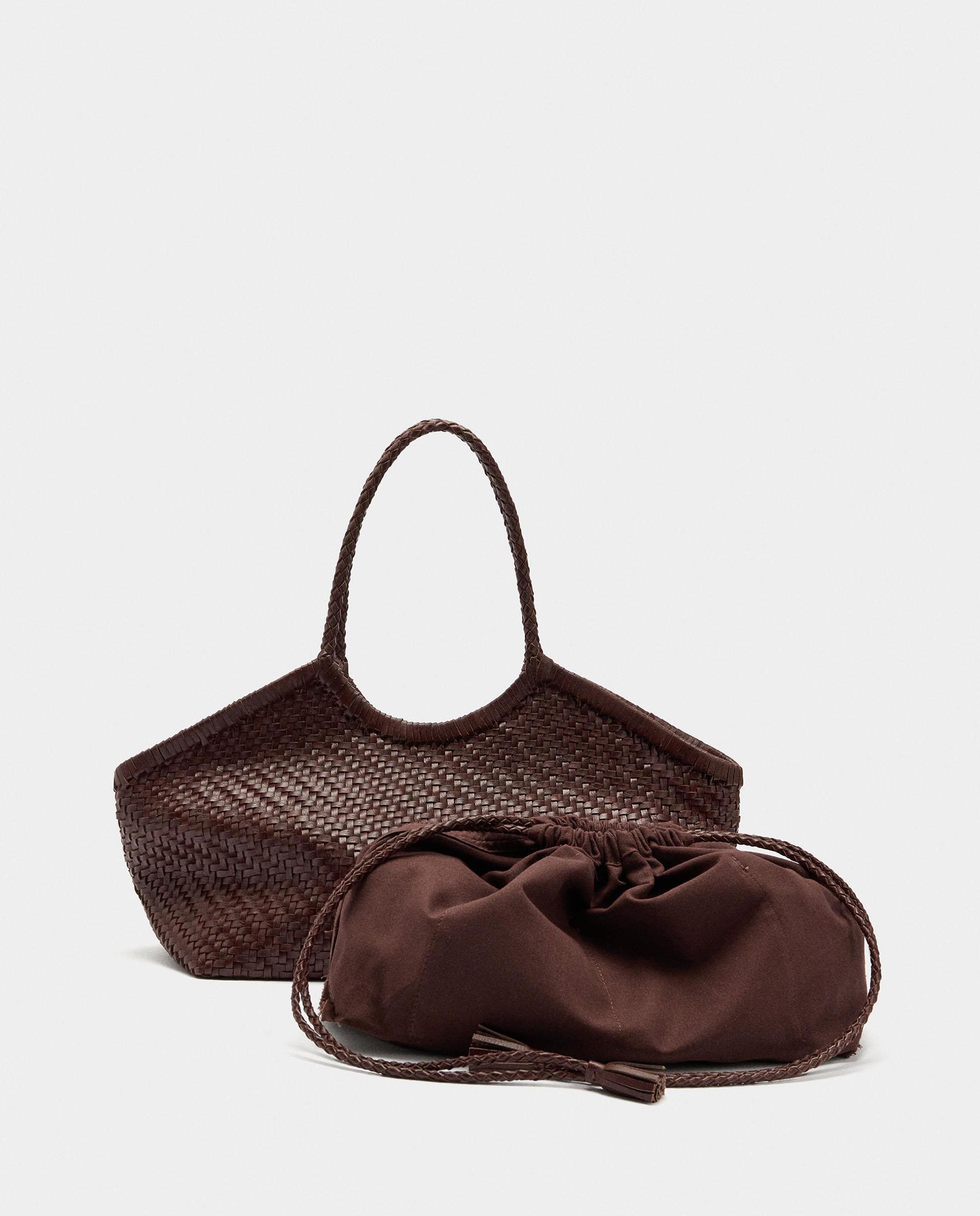 Shopper de piel trenzada con neceser extraíble en liso - Parfois - Marrón oscuro Marrón oscuro-3