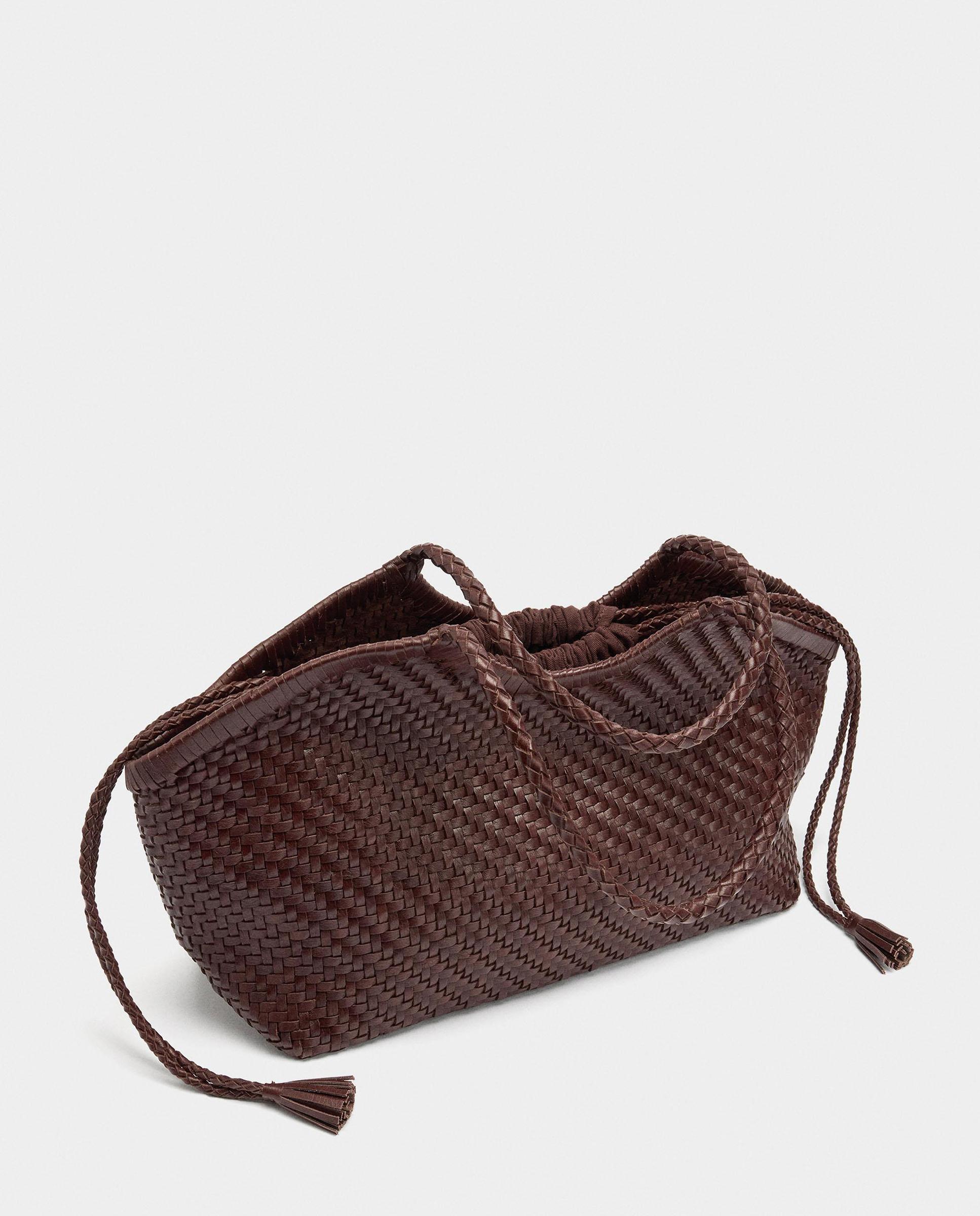 Shopper de piel trenzada con neceser extraíble en liso - Parfois - Marrón oscuro Marrón oscuro-4
