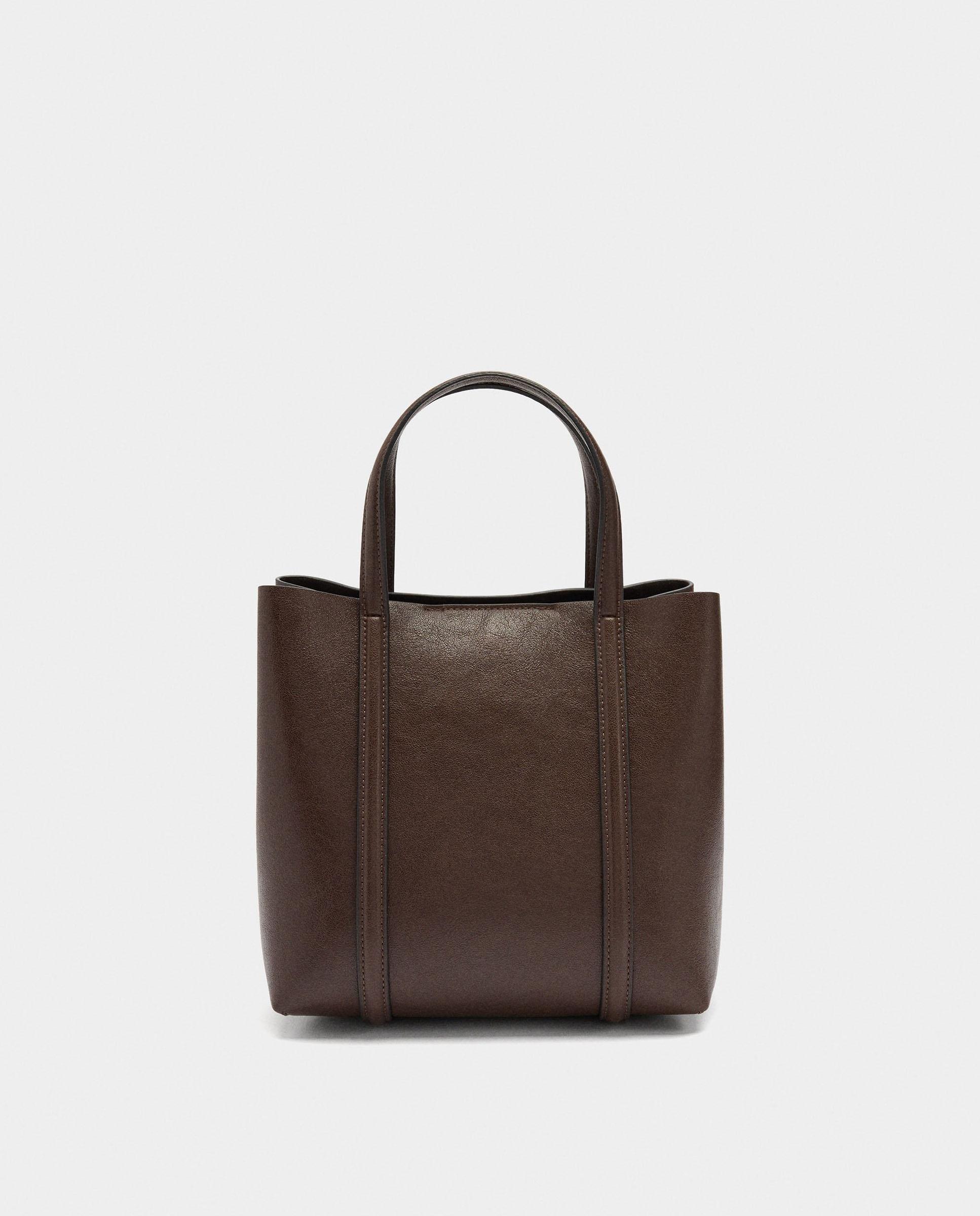 Bolso de mano estilo tote convetible a bandolera con cierre imantado en liso - Parfois - Marrón oscuro Marrón oscuro-1
