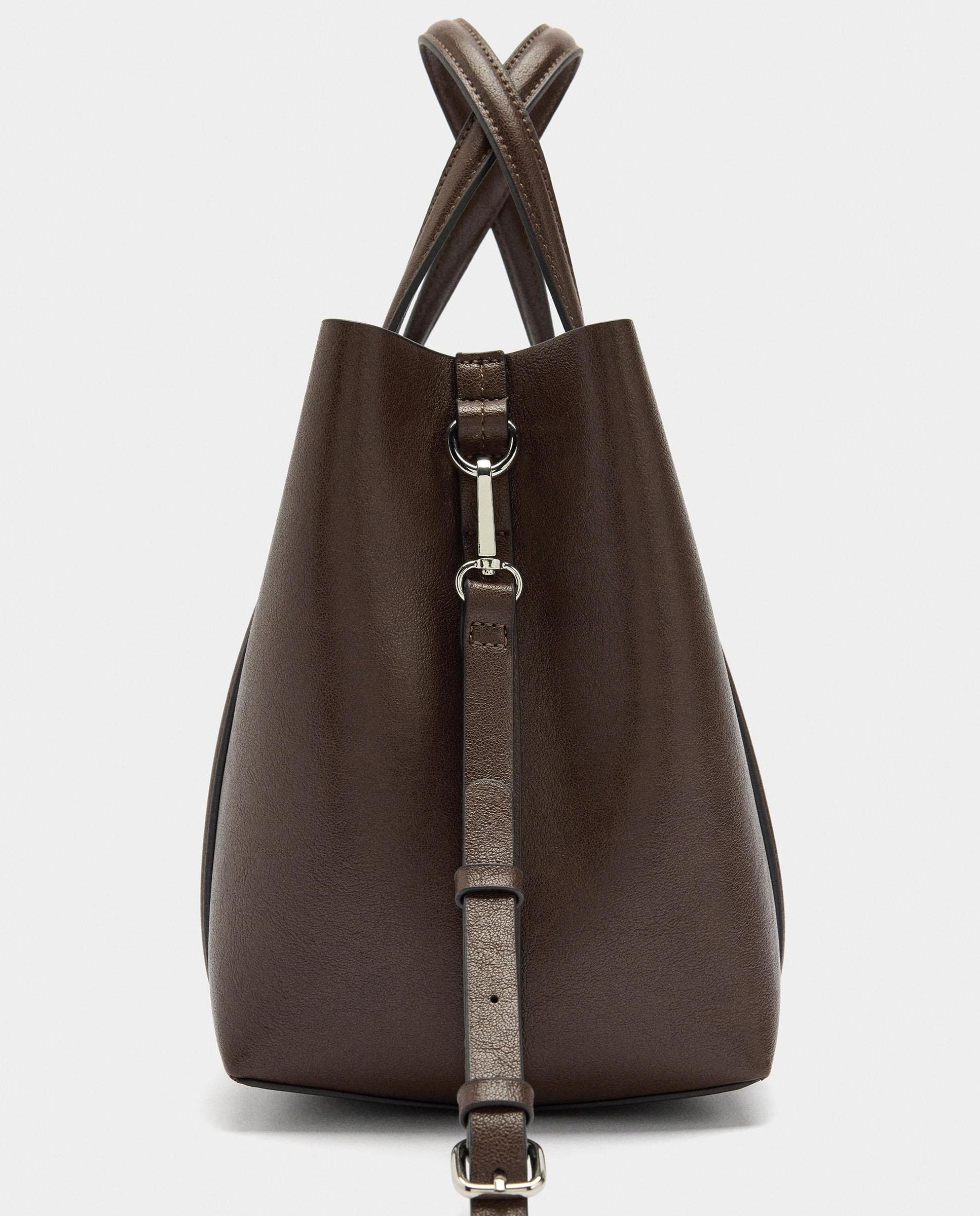 Bolso de mano estilo tote convetible a bandolera con cierre imantado en liso - Parfois - Marrón oscuro Marrón oscuro-3