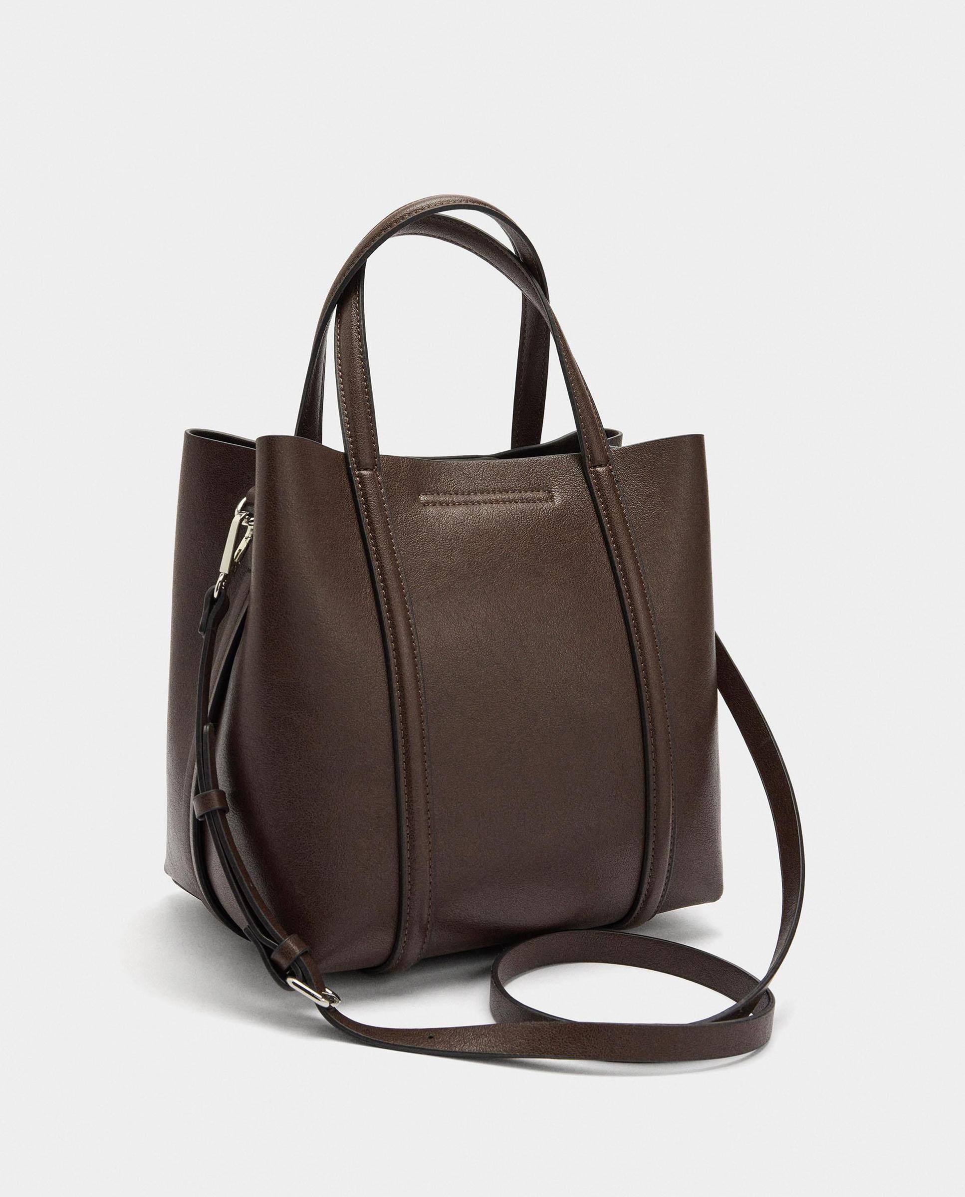 Bolso de mano estilo tote convetible a bandolera con cierre imantado en liso - Parfois - Marrón oscuro Marrón oscuro-4