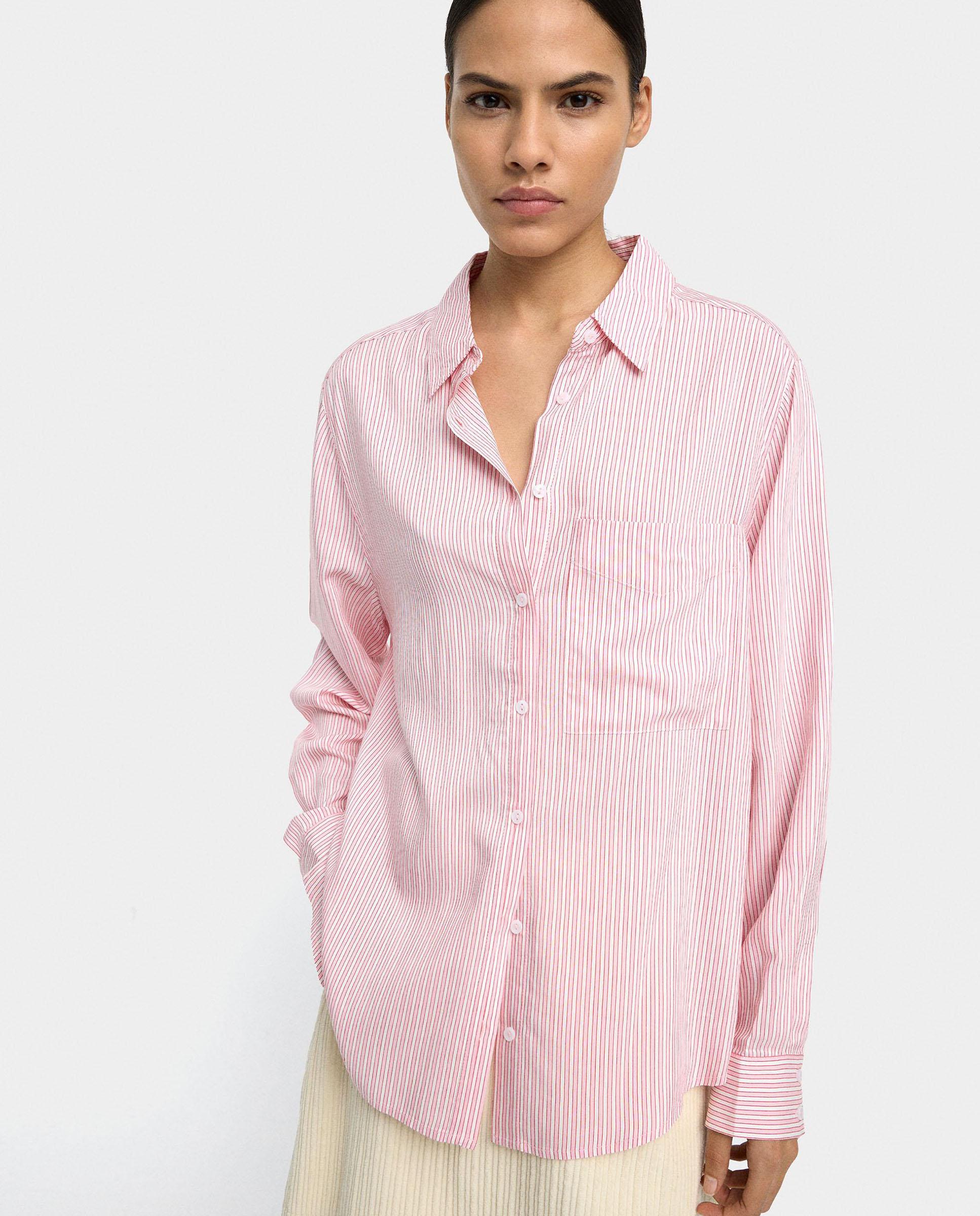 Parfois - Camisa de mujer 100% viscosa de manga larga con rayas diplomáticas.