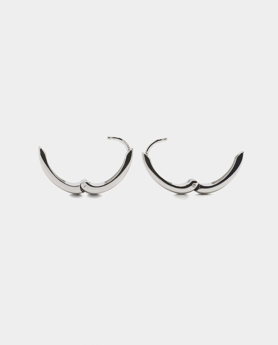 Pendientes de acero inoxidable de aro en liso Plateado-3