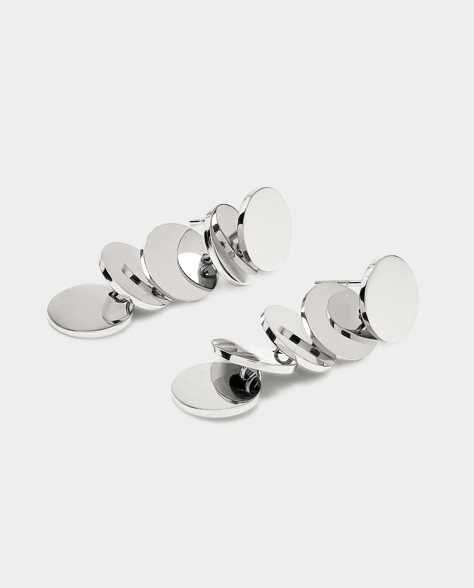 Pendientes de acero inoxidable largos con abalorios unidos redondos Plata-2