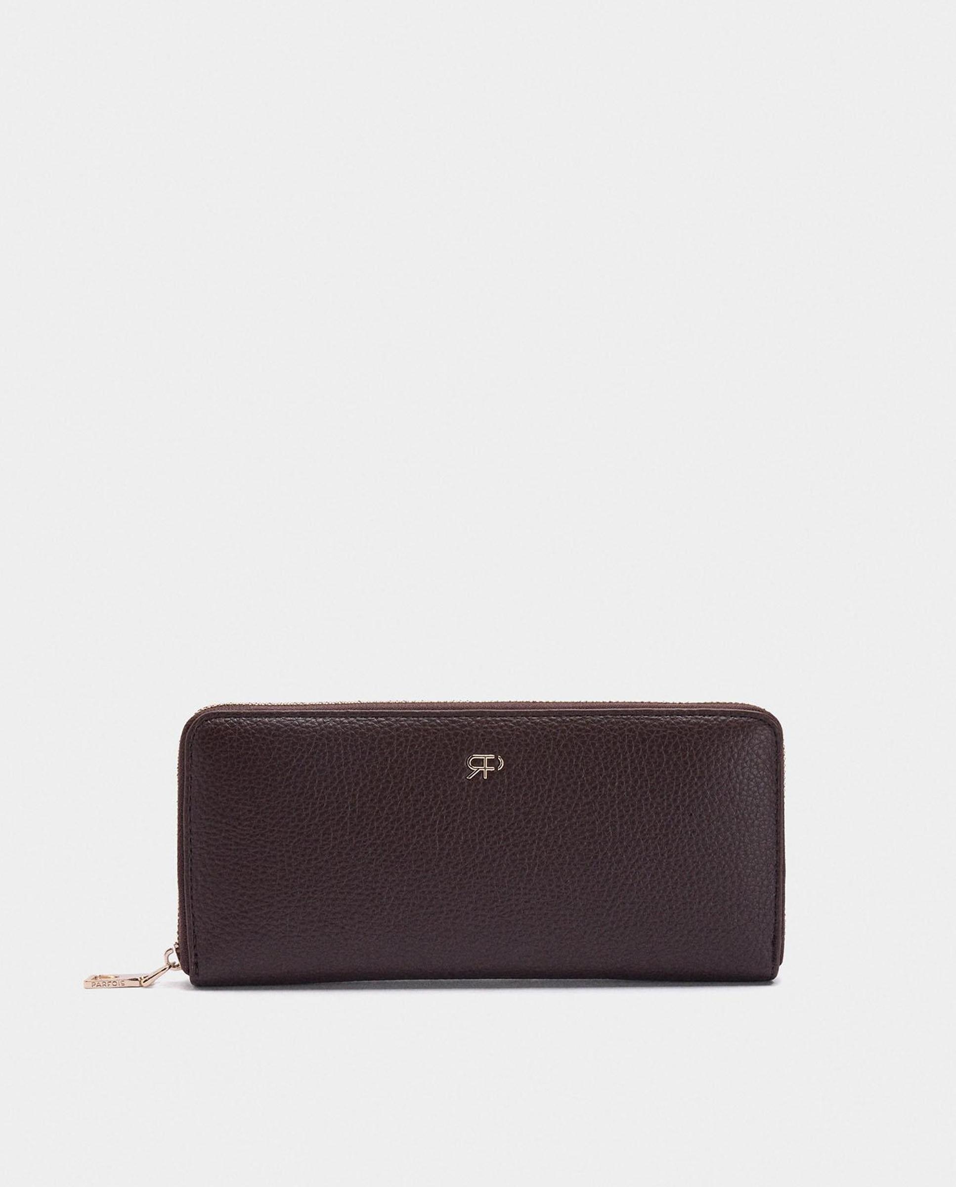 Cartera de mujer grande con cierre de cremallera en liso - Parfois - Marrón oscuro Marrón oscuro-1