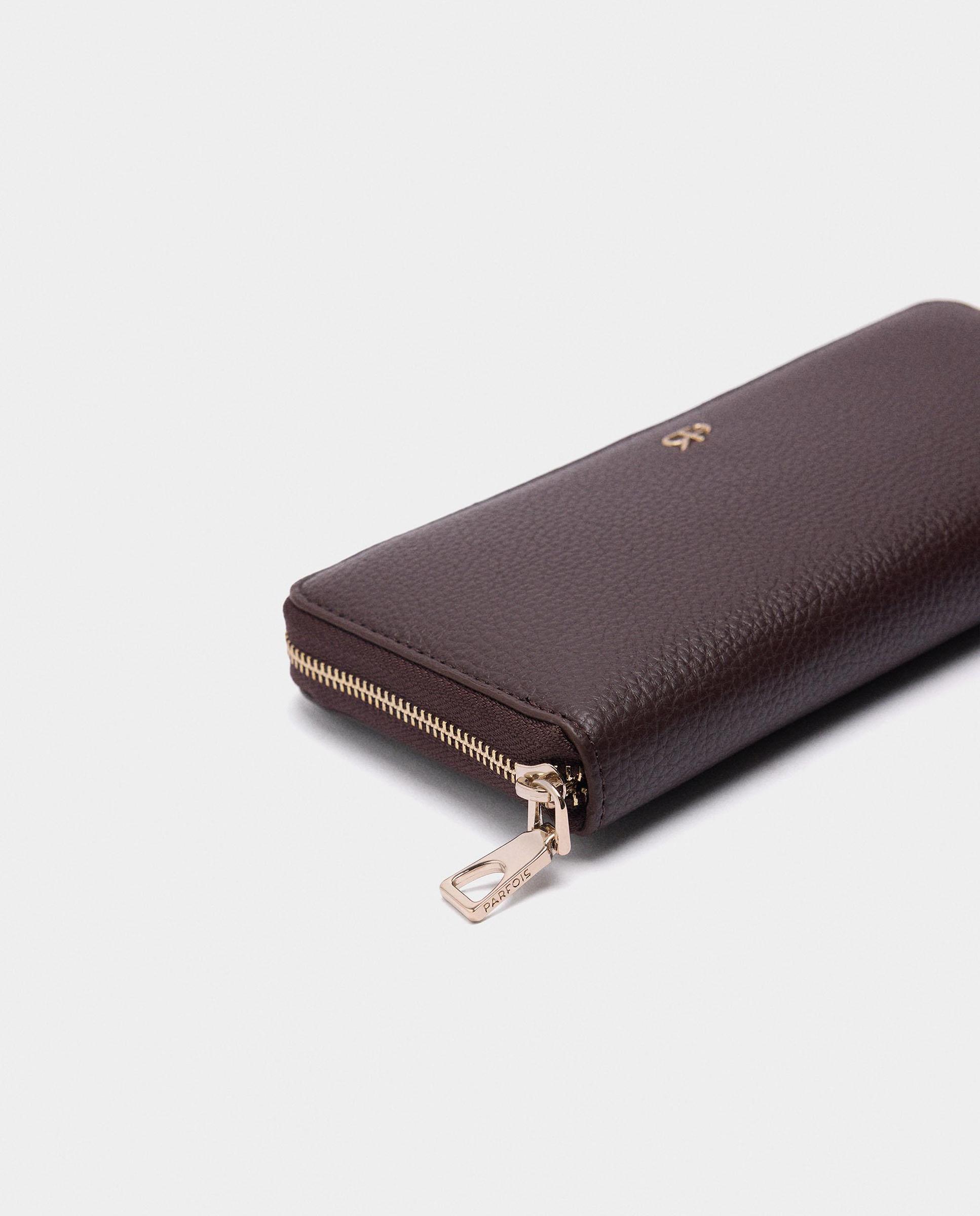 Cartera de mujer grande con cierre de cremallera en liso - Parfois - Marrón oscuro Marrón oscuro-3