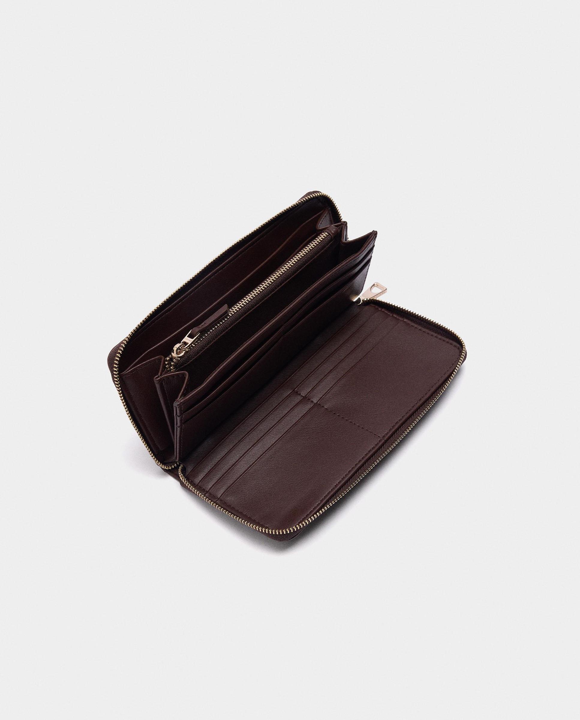 Cartera de mujer grande con cierre de cremallera en liso - Parfois - Marrón oscuro Marrón oscuro-4