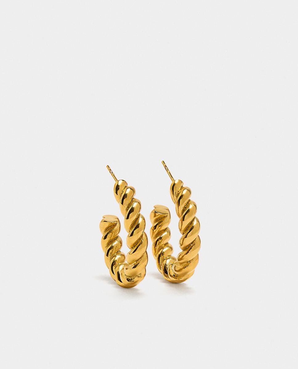 Pendientes de acero inoxidable de aro rizados en liso Oro-1