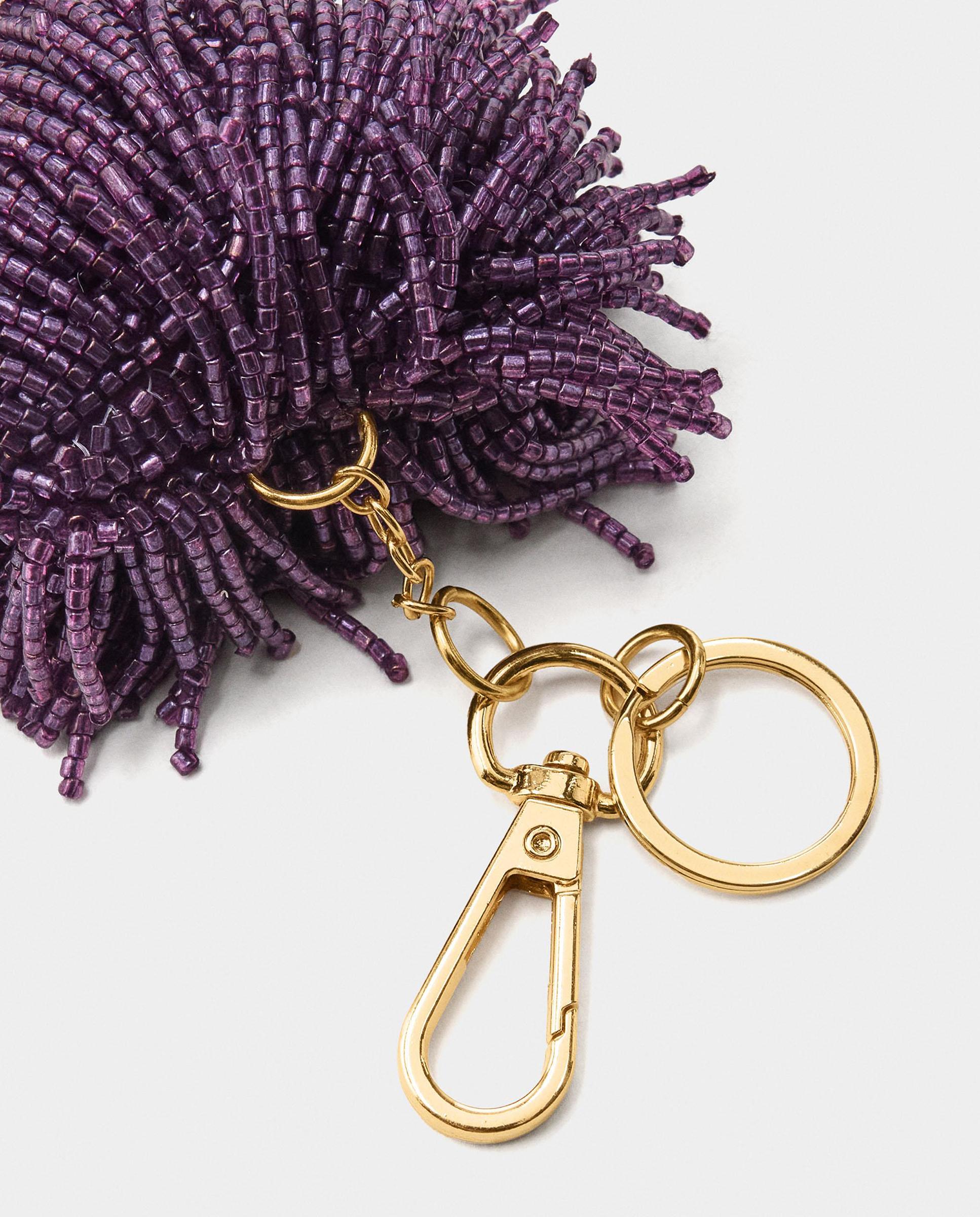 Llavero con charm de pompón con cuentas - Parfois - Morado Morado-2