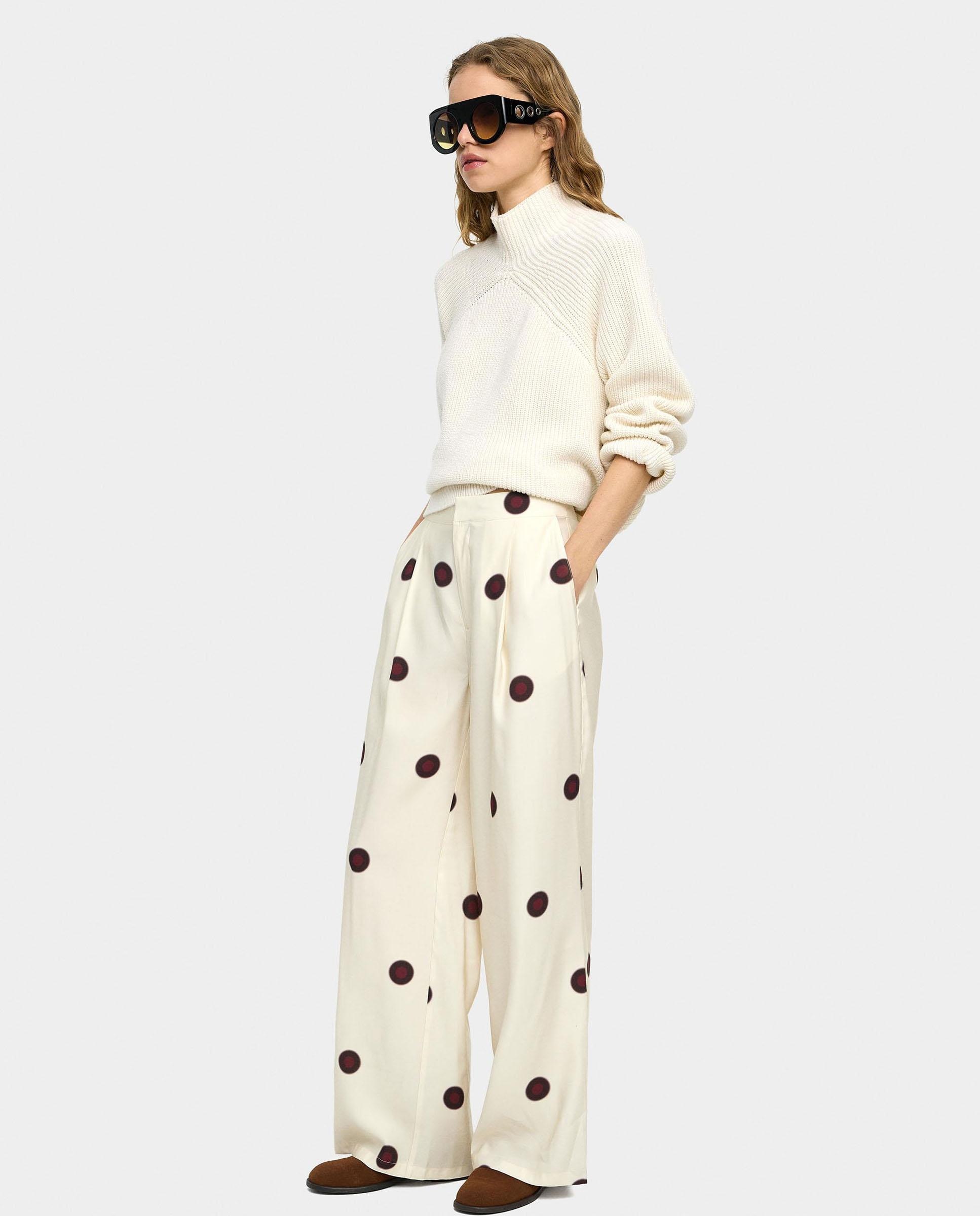 Parfois - Pantalones anchos de mujer con pespuntes y estampado de lunares.