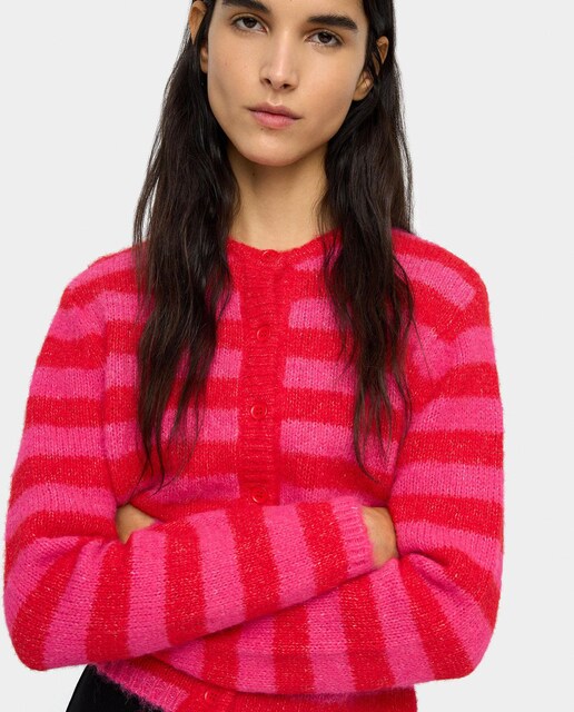 Imagen 0 de Cárdigan de mujer de punto de manga larga con estampado de rayas
