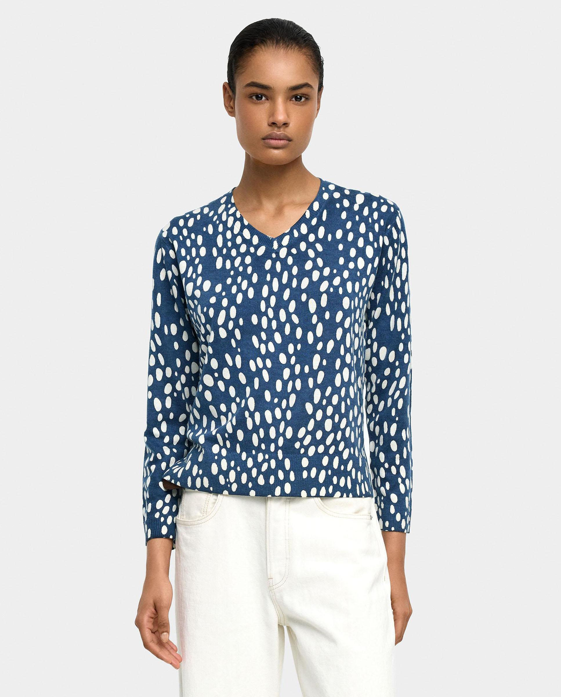 Parfois - Jersey de mujer de punto con cuello pico y estampado de lunares.