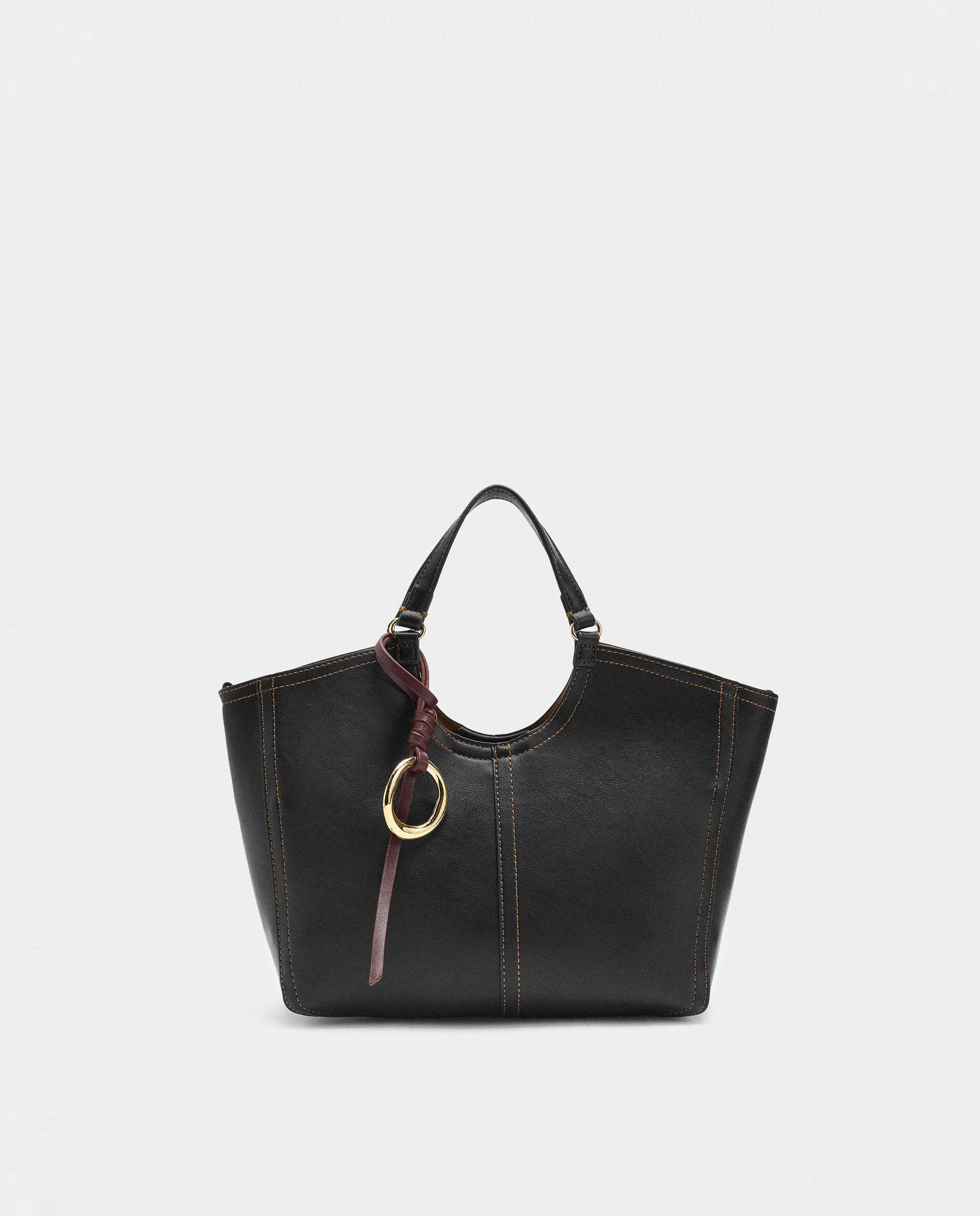 Bolso de mano estilo tote convertible a bandolera con cierre de cremallera en liso - Parfois - Negro Negro-1