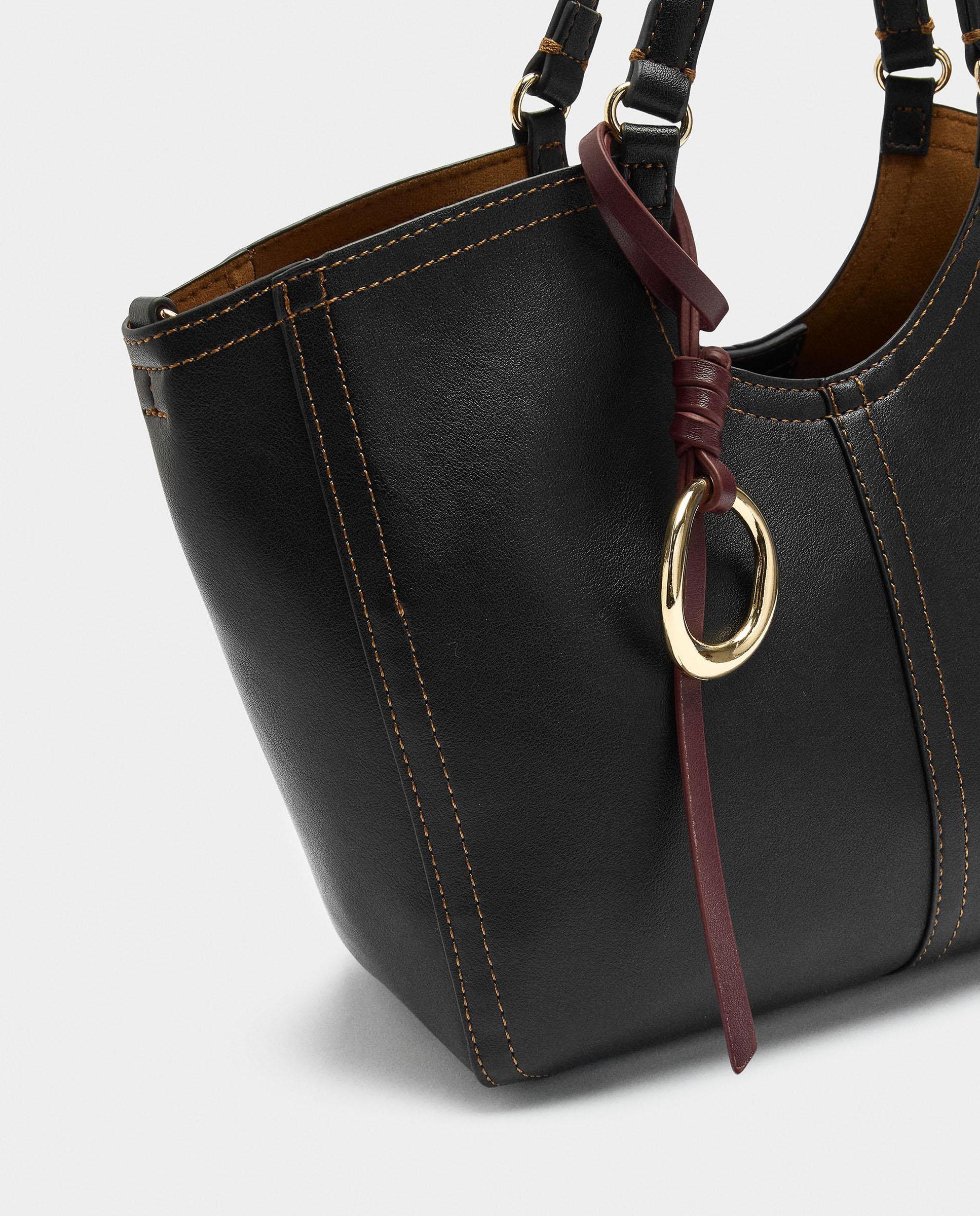Bolso de mano estilo tote convertible a bandolera con cierre de cremallera en liso - Parfois - Negro Negro-4
