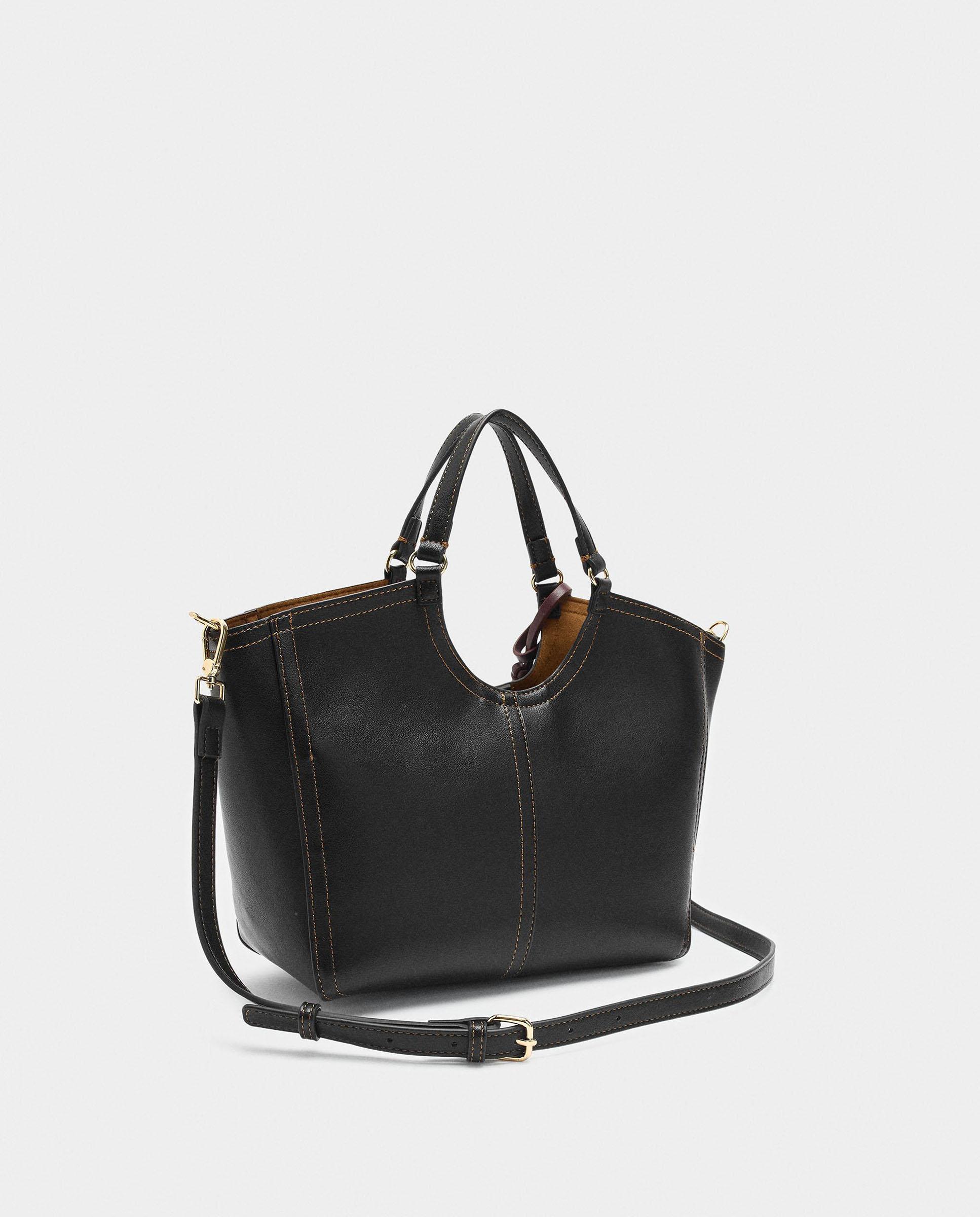 Bolso de mano estilo tote convertible a bandolera con cierre de cremallera en liso - Parfois - Negro Negro-5