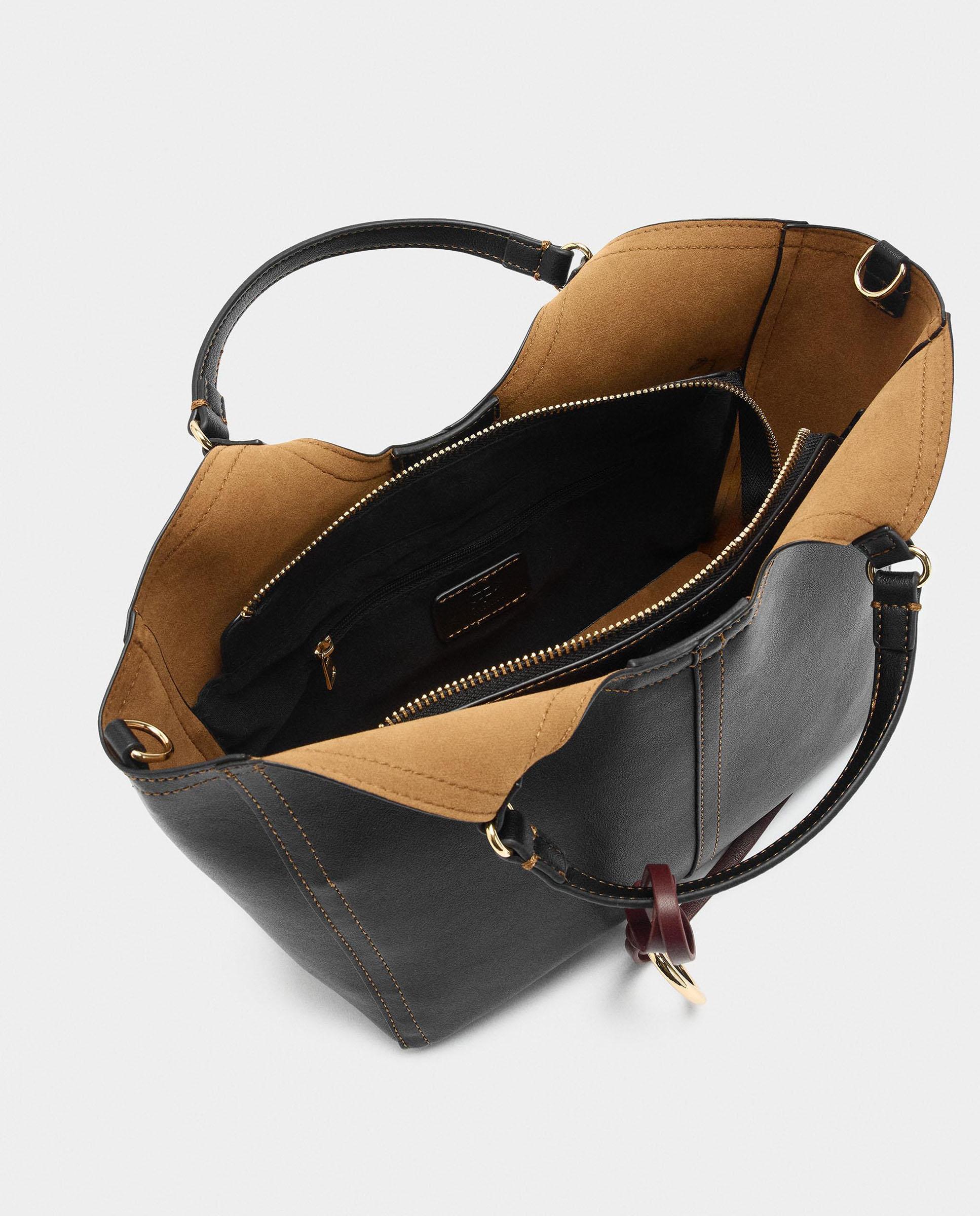 Bolso de mano estilo tote convertible a bandolera con cierre de cremallera en liso - Parfois - Negro Negro-6
