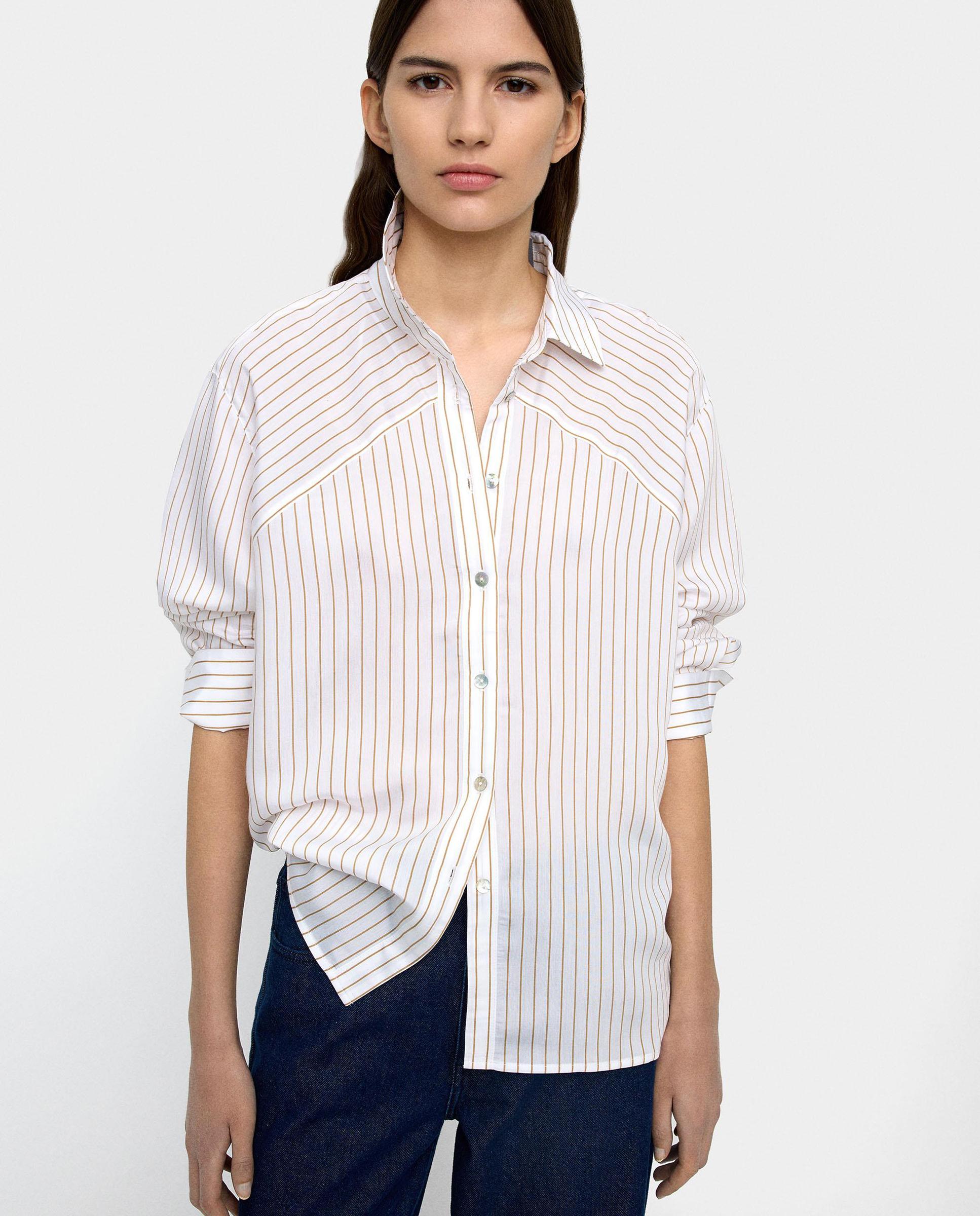 Parfois - Camisa de mujer de manga larga con rayas diplomáticas.
