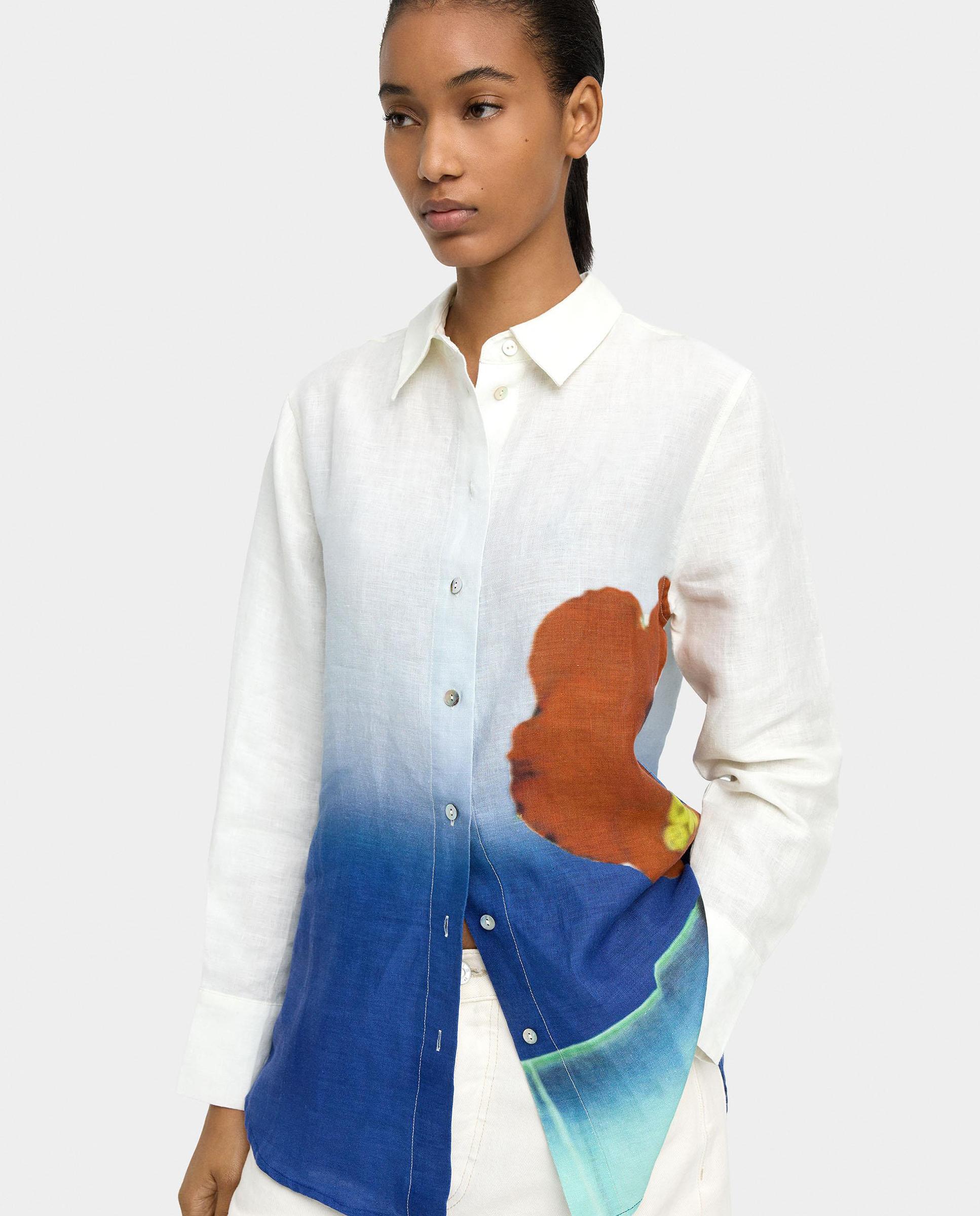 Parfois - Camisa de mujer 100% lino de manga larga con estampados.
