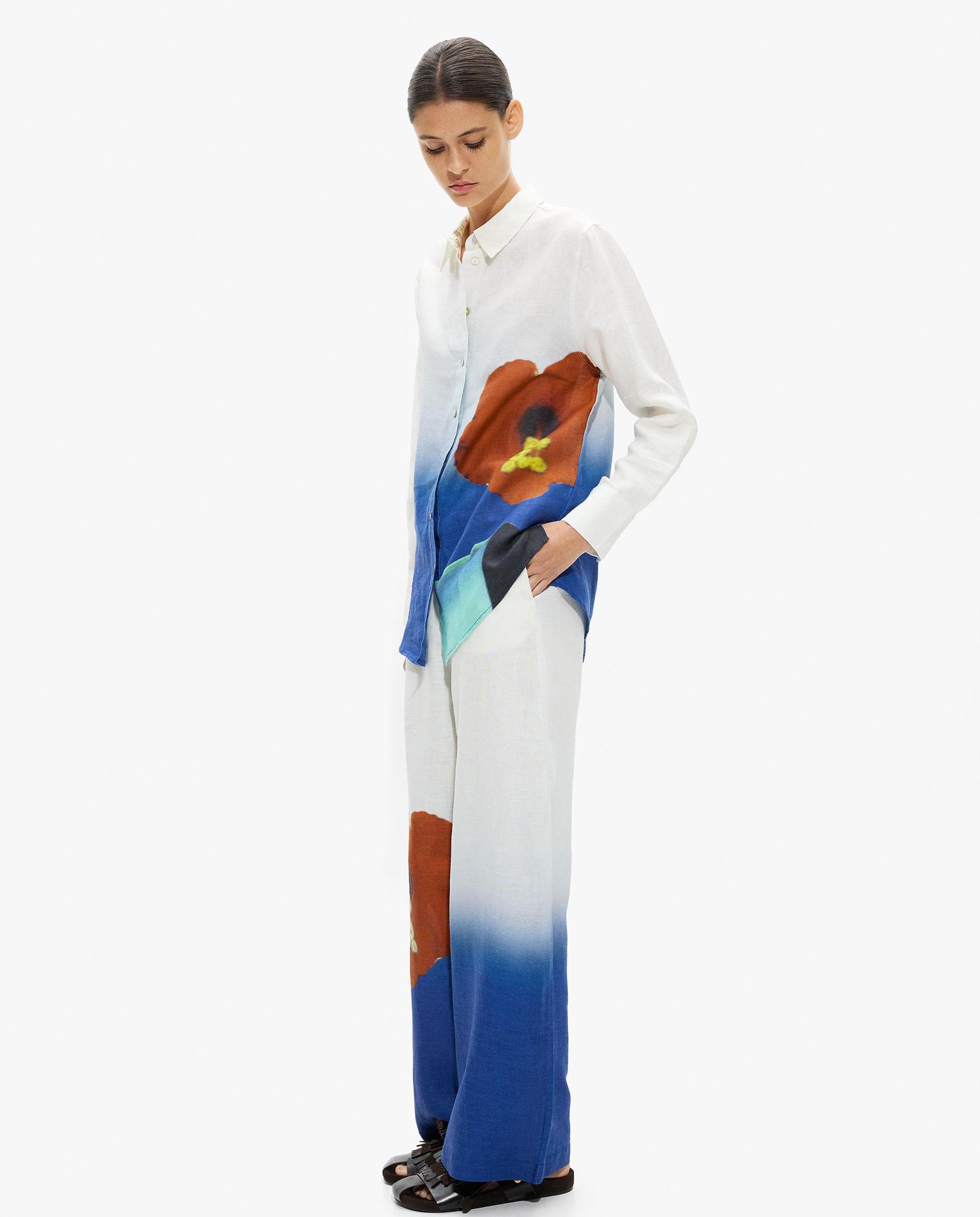 Parfois - Pantalones rectos de mujer 100% lino con estampados.