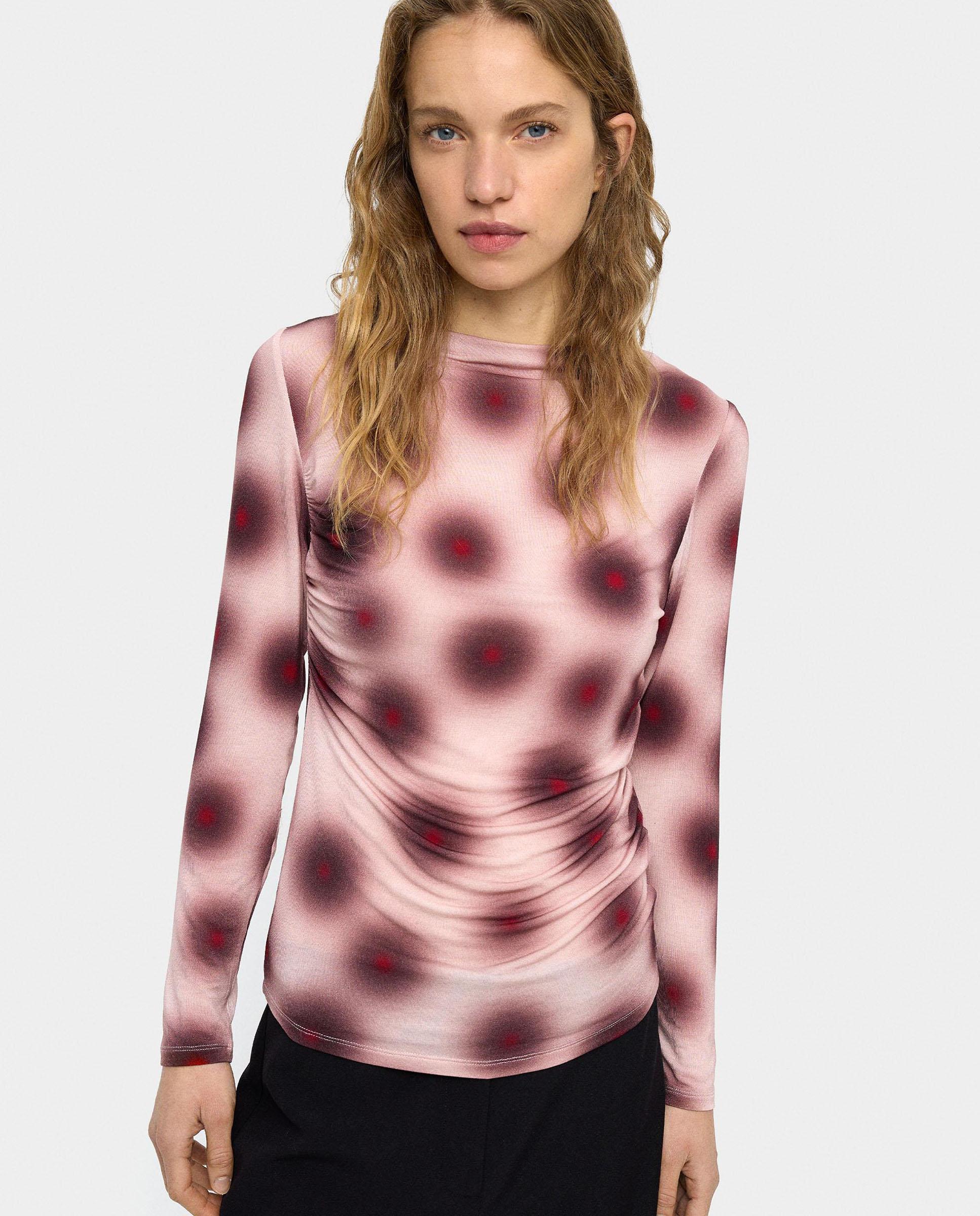 Parfois - Camiseta de mujer fruncida y ajustada con estampado de lunares.