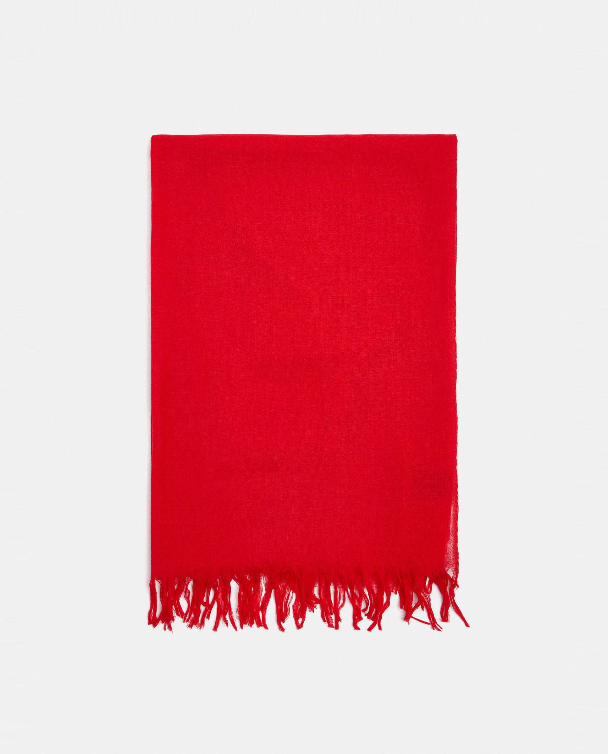 Pañuelo 100% lana con flecos decorativos - Parfois - Rojo Rojo-1